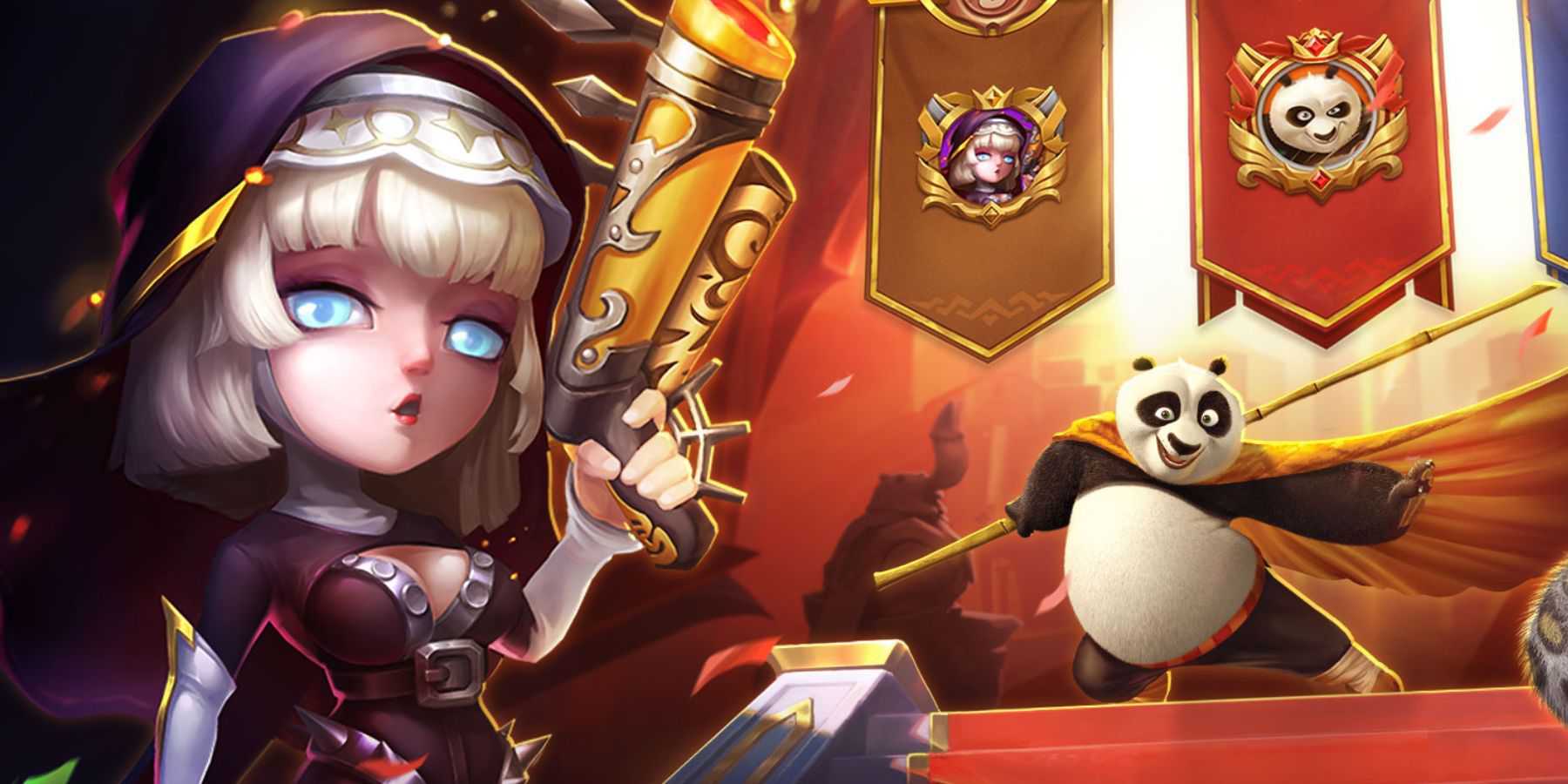 An image depicting a hero holding a gun and Kung Fu Panda in Castle Clash