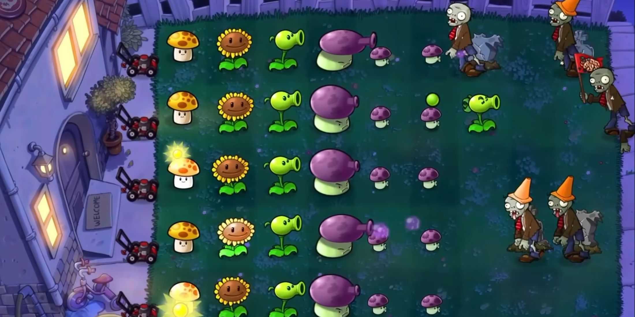 Snapshot showcasing Plants Vs Zombies gameplay