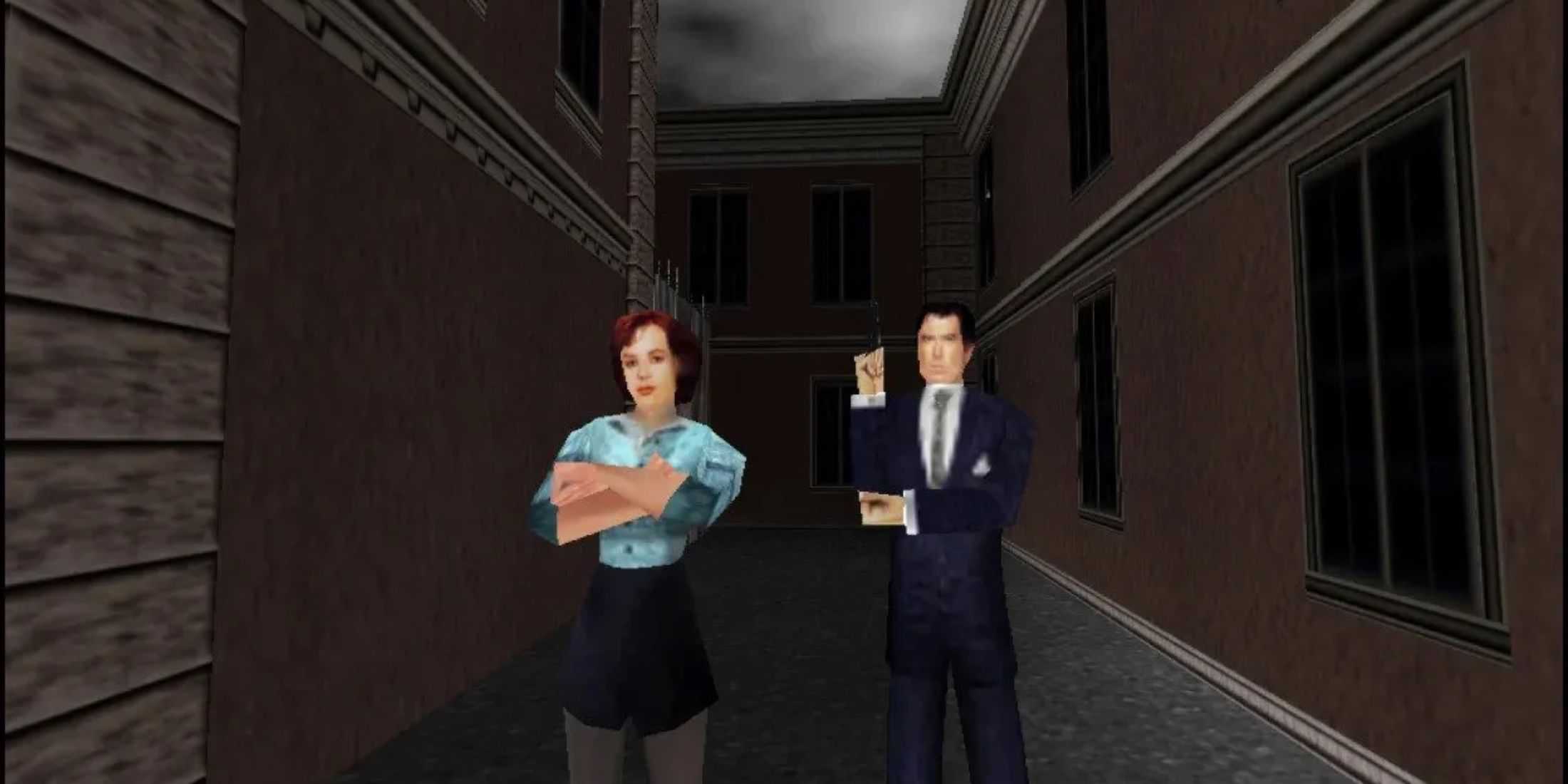 Goldeneye 007 - Natalya and James Bond standing side-by-side in an alleyway