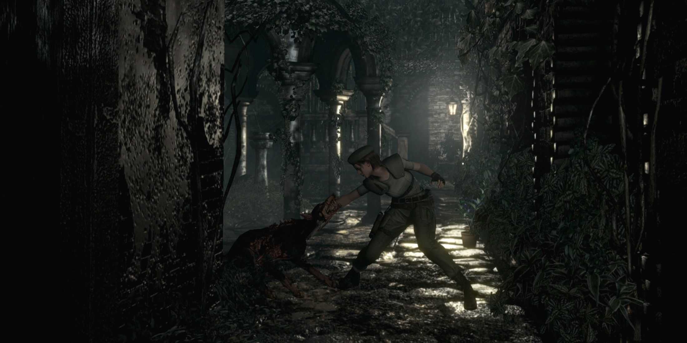 Jill Valentine getting bitten by an infected dog