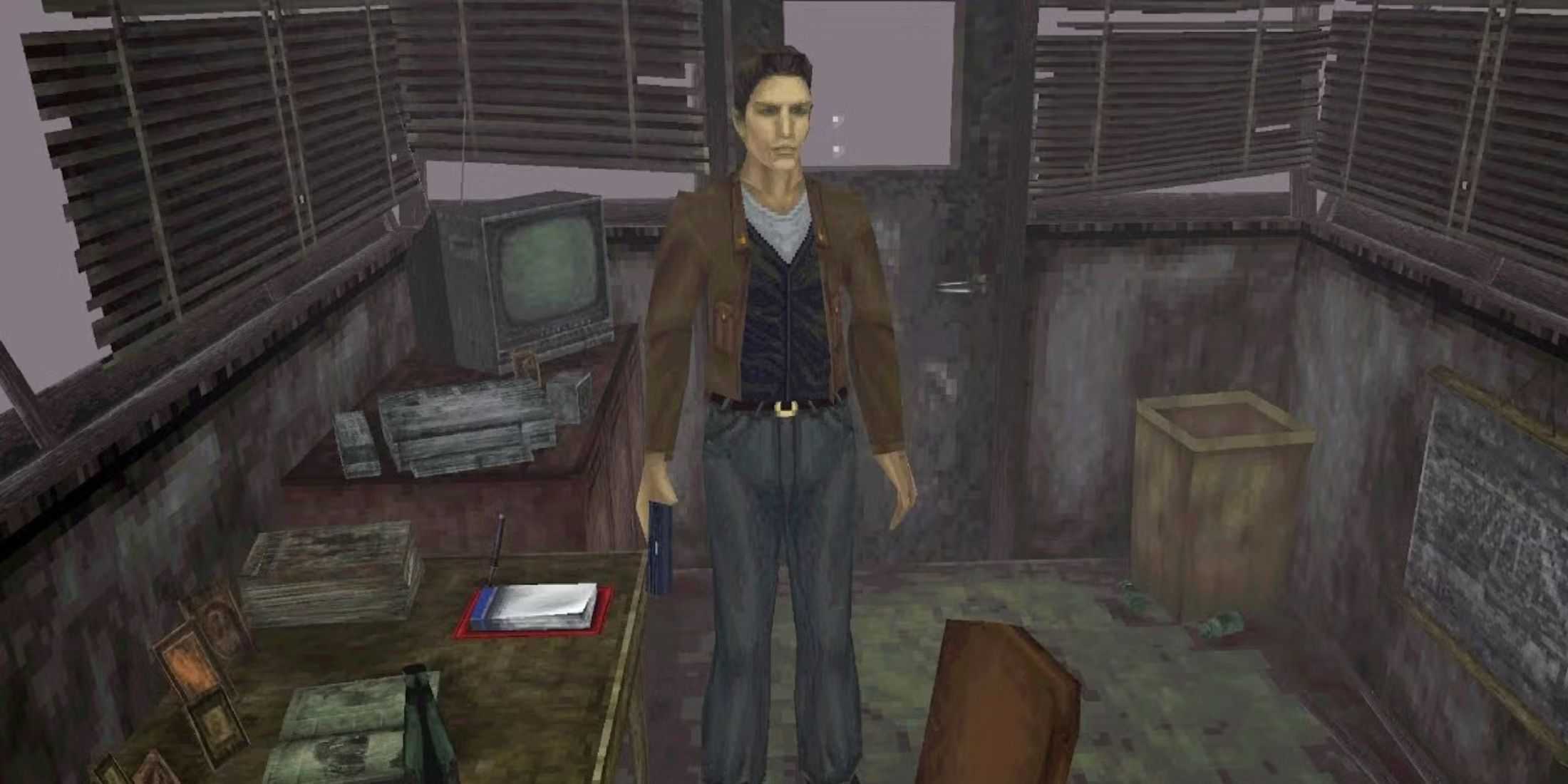 Harry Mason standing in a cluttered office in Silent Hill