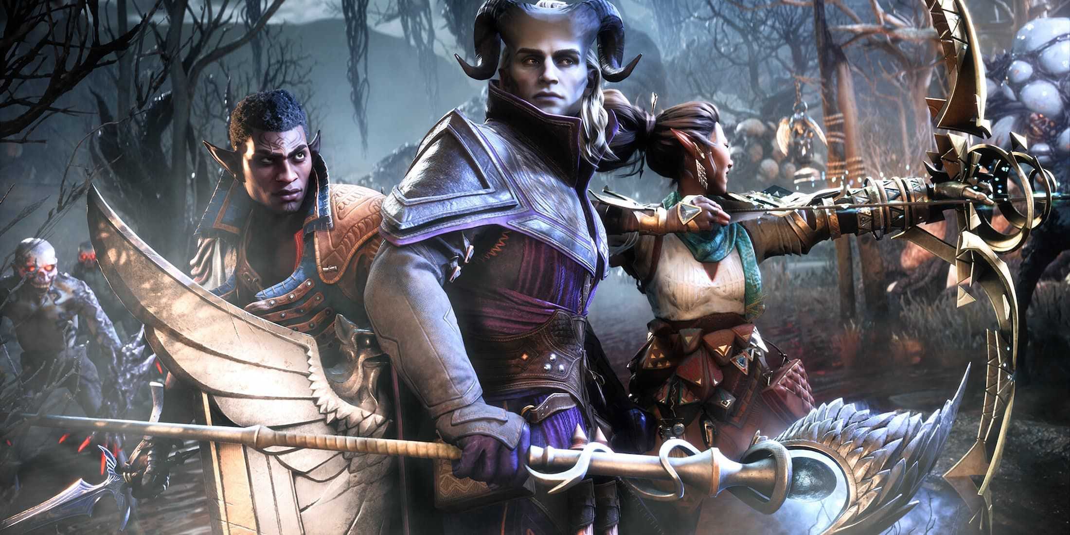 Elven and Qunari companions in Dragon Age: The Veilguard