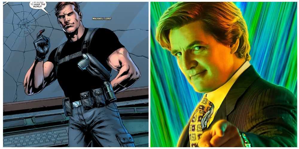 Pedro Pascal as Maxwell Lord in Wonder Woman 1984 and his Infinite Crisis counterpart