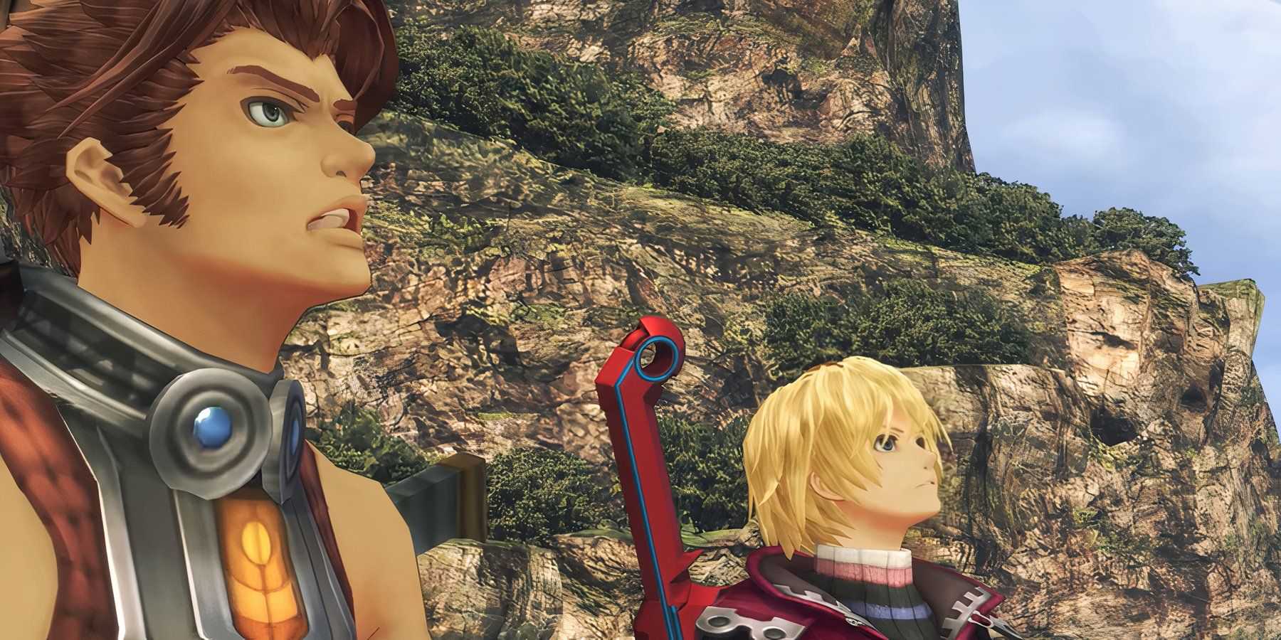 shulk and reyn staring at something in the distance