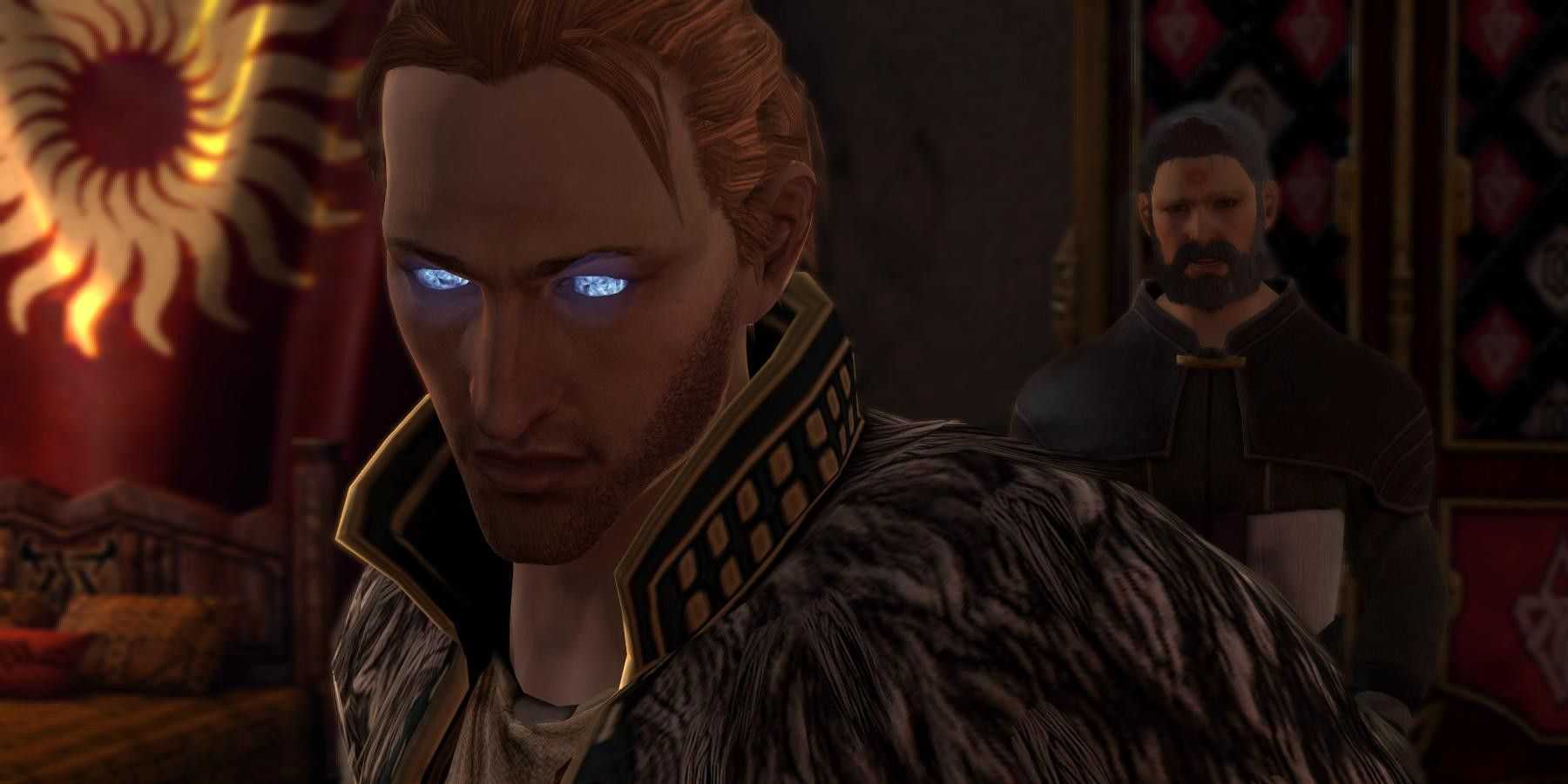 Anders' eyes glowing blue. 