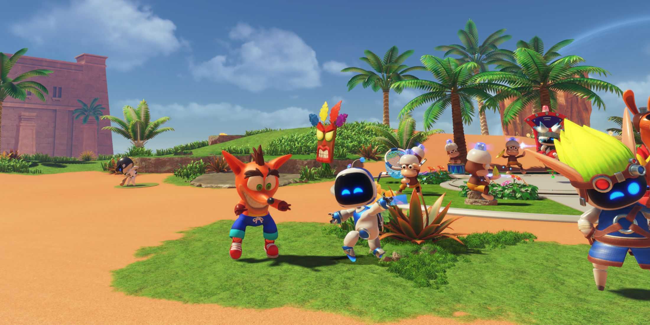 Astro and Crash Bandicoot dancing in Astro Bot