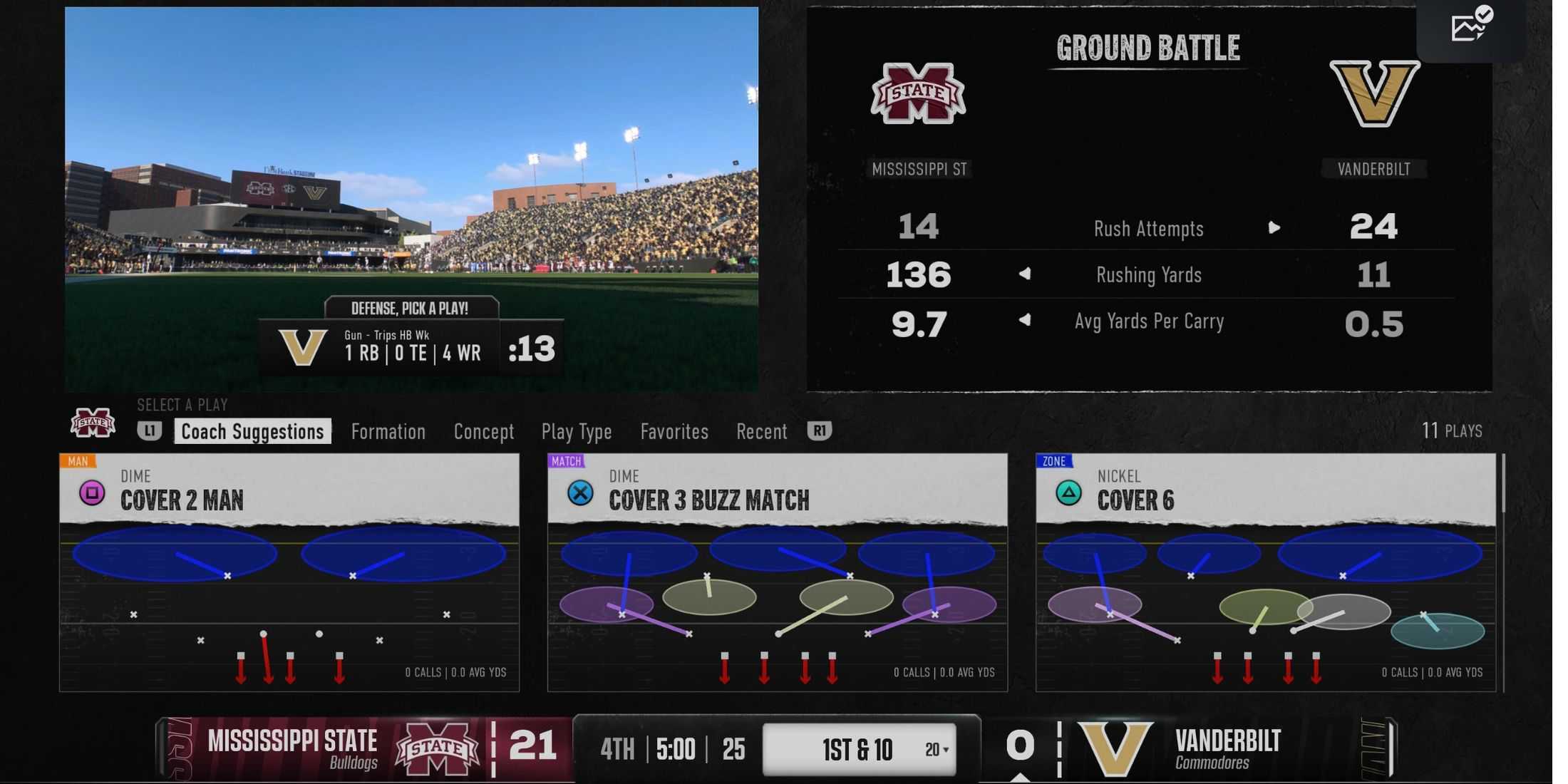 The play selection screen from College Football 25