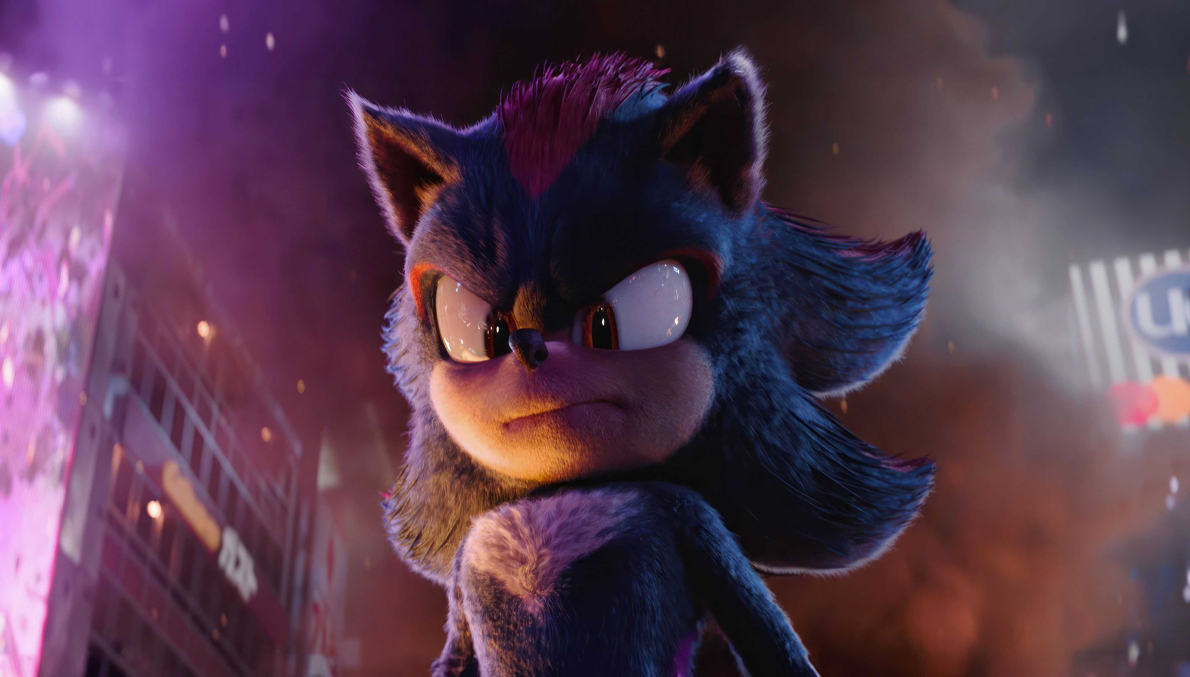 A close-up shot of Shadow the Hedgehog in Sonic the Hedgehog 3