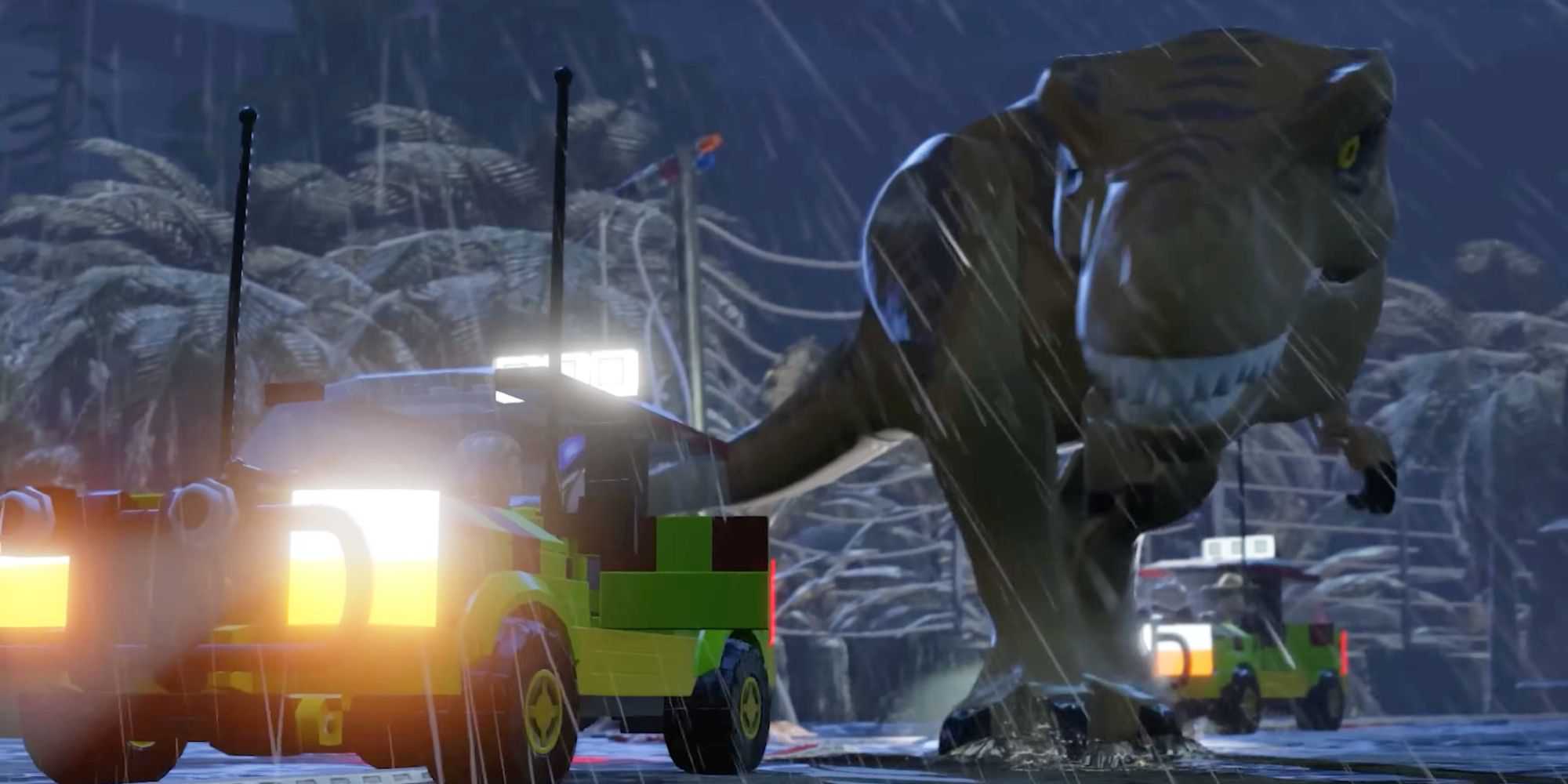 T-Rex breaking out in LEGO Jurassic World