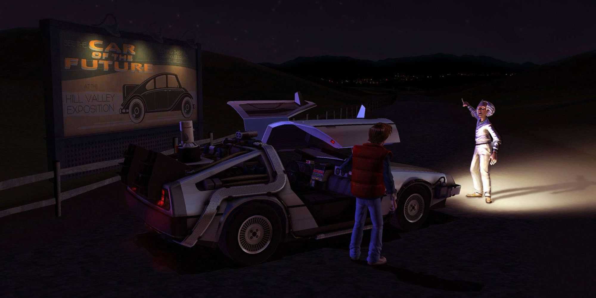 Doc and Marty with the DeLorean in Back To The Future: The Game