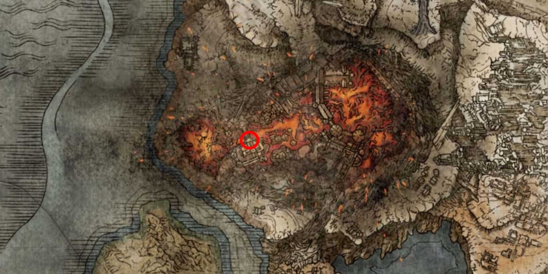 Localização do Crimson Amber +1 no mapa em Elden Ring