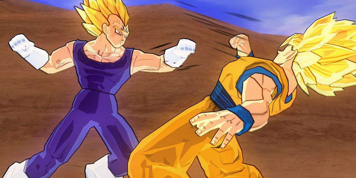 Majin Vegeta lutando contra Goku em Budokai Tenkaichi 3