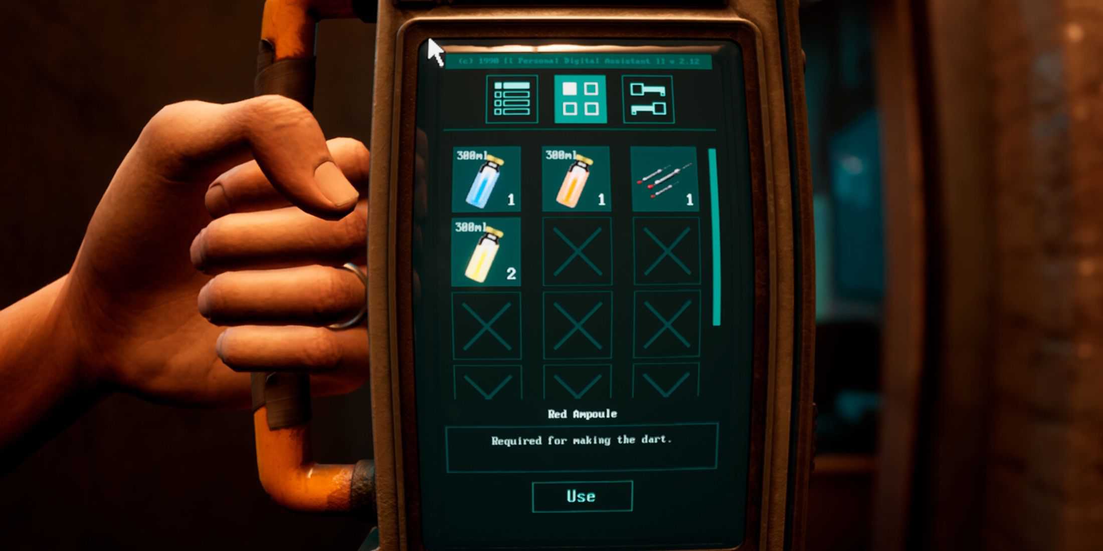 A display showing the player's inventory slots