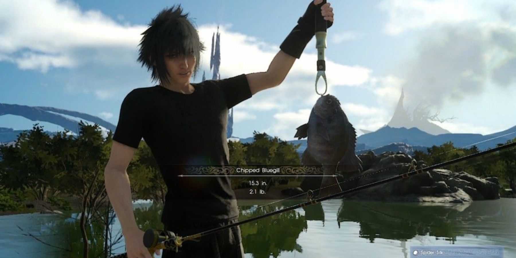 Noctis catches a fish in Final Fantasy 15