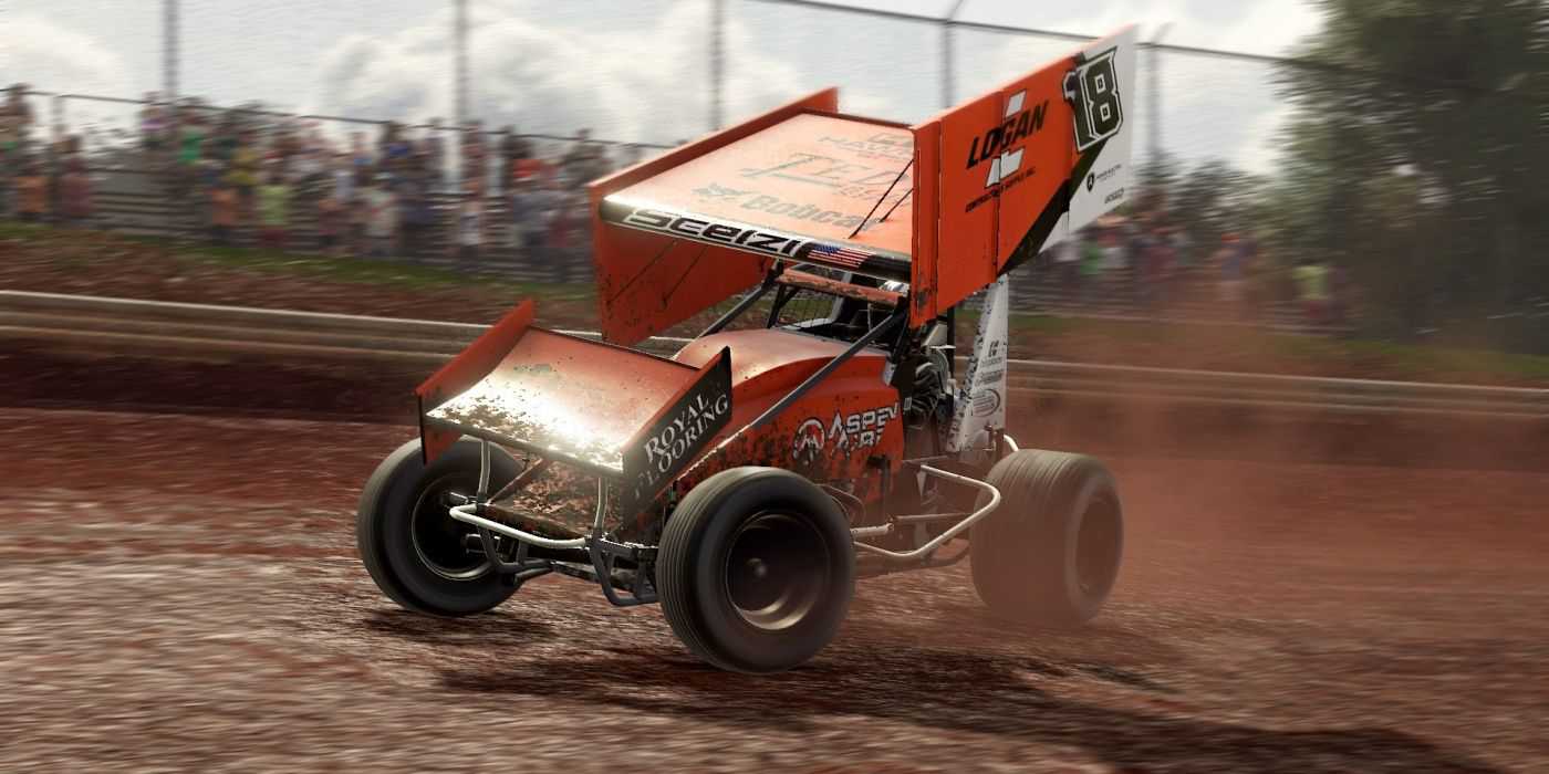 Sport truck race in mud in World Of Outlaws Dirt Racing 23