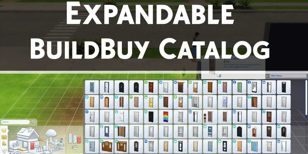 Mod Expanded BuildBuy Catalog do TwistedMexi mostrando linhas expandidas no jogo