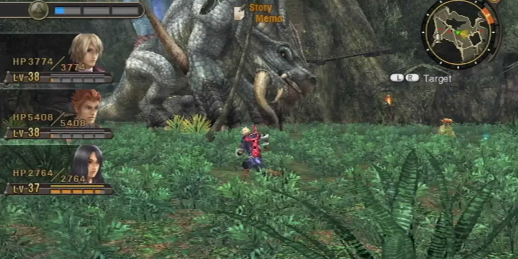 fighting a giant beast in Xenoblade Chronicles