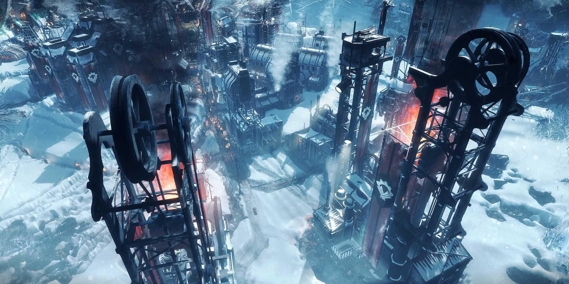 Uma cidade com edifícios avançados em Frostpunk