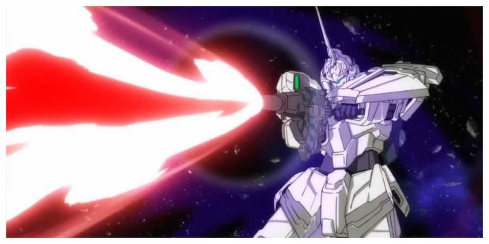 Unicorn Gundam atirando com o Beam Magnum