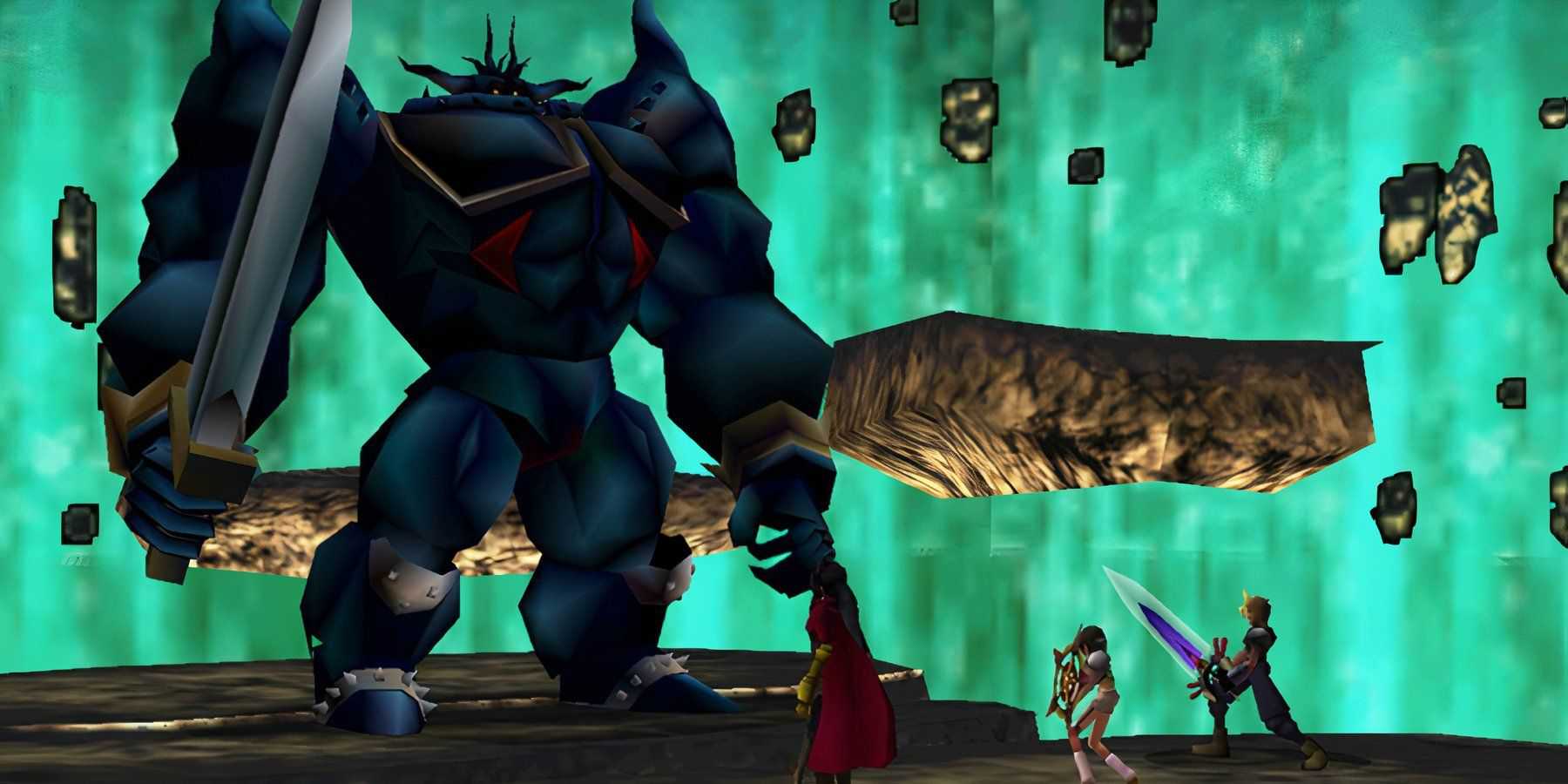 the party fighting a golem in final fantasy 7