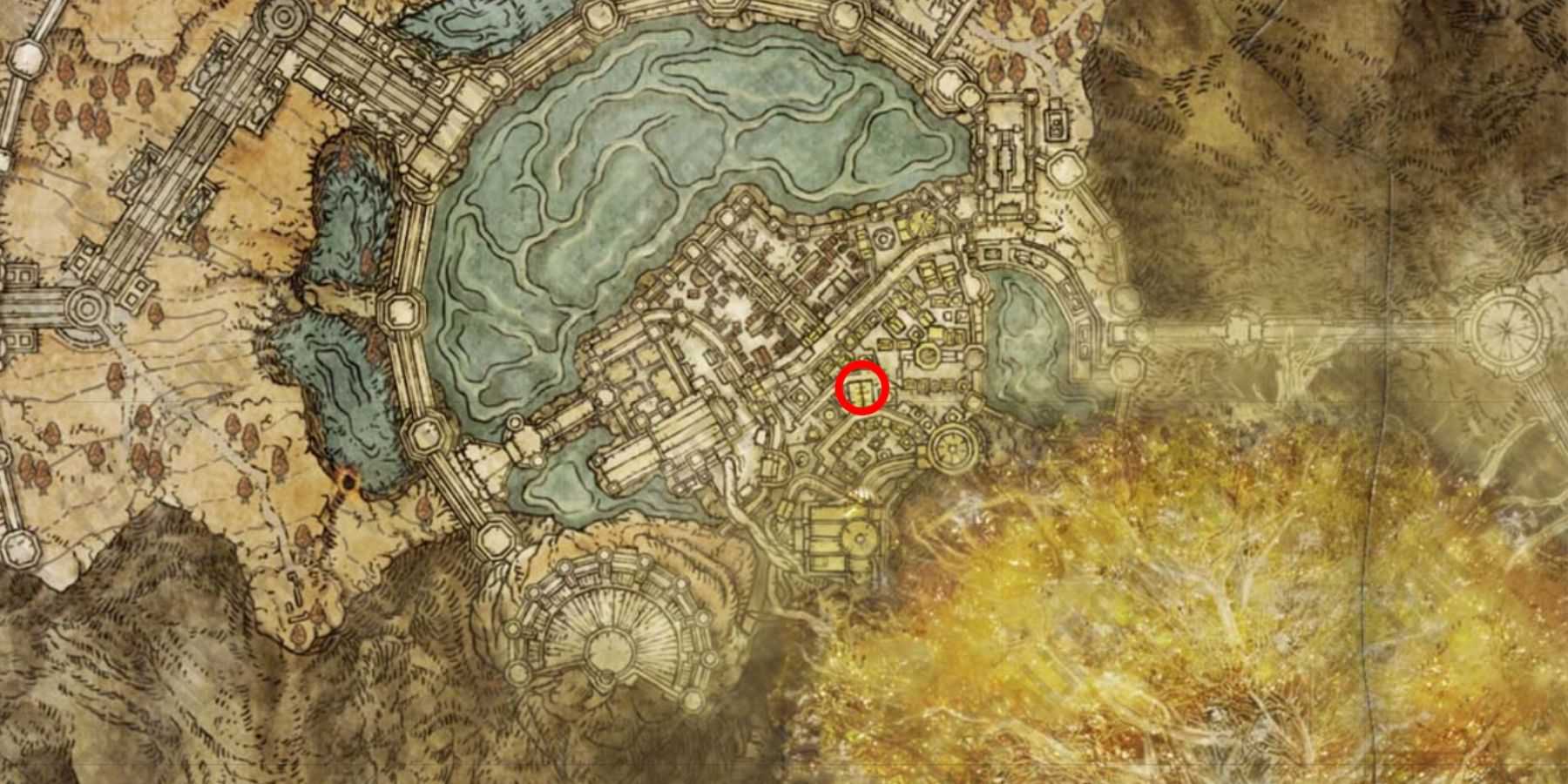 Localização do Crimson Amber +2 no mapa em Elden Ring