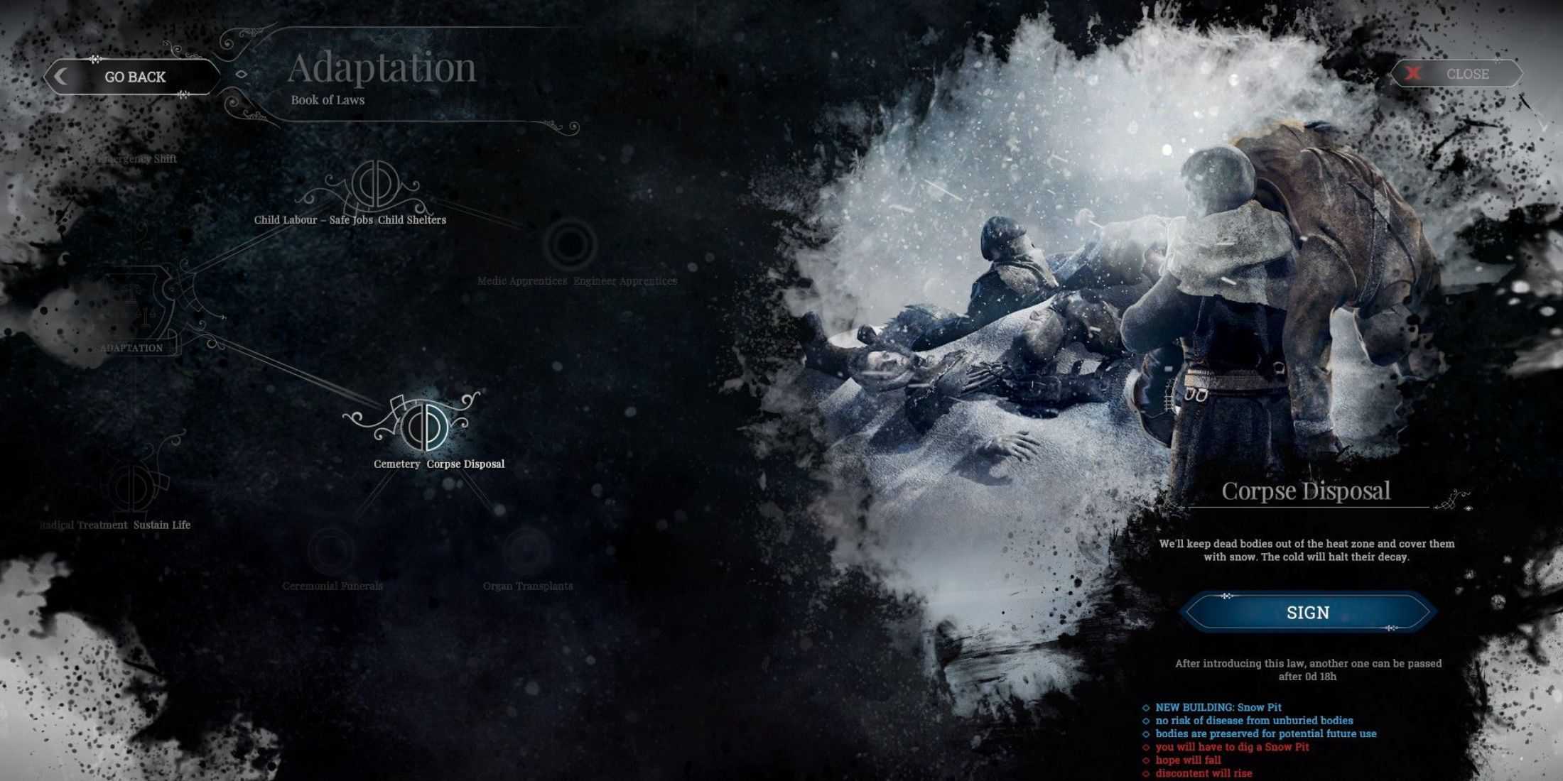 Lei de descarte de cadáveres Frostpunk