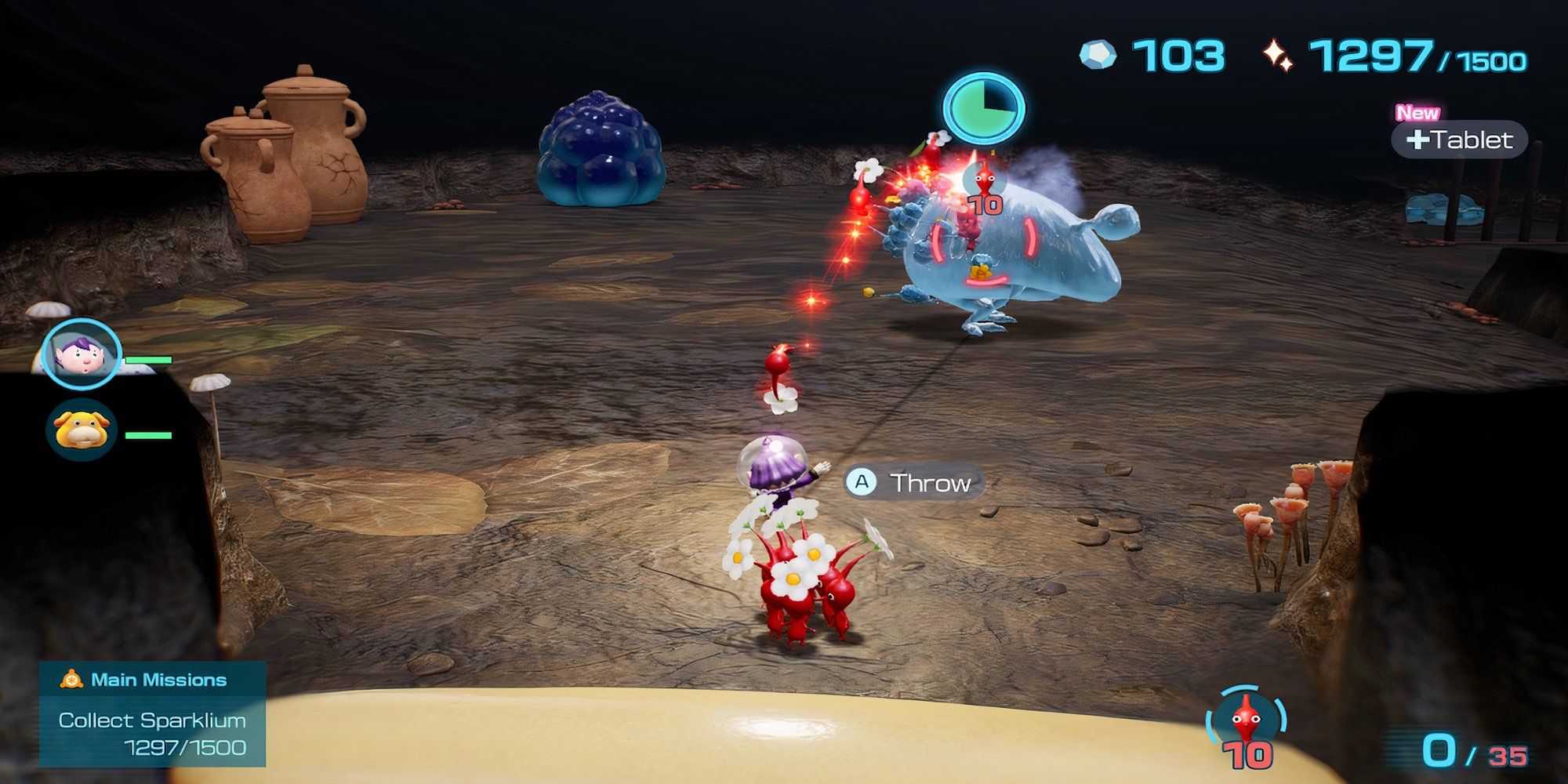 Fighting enemies in Pikmin 4