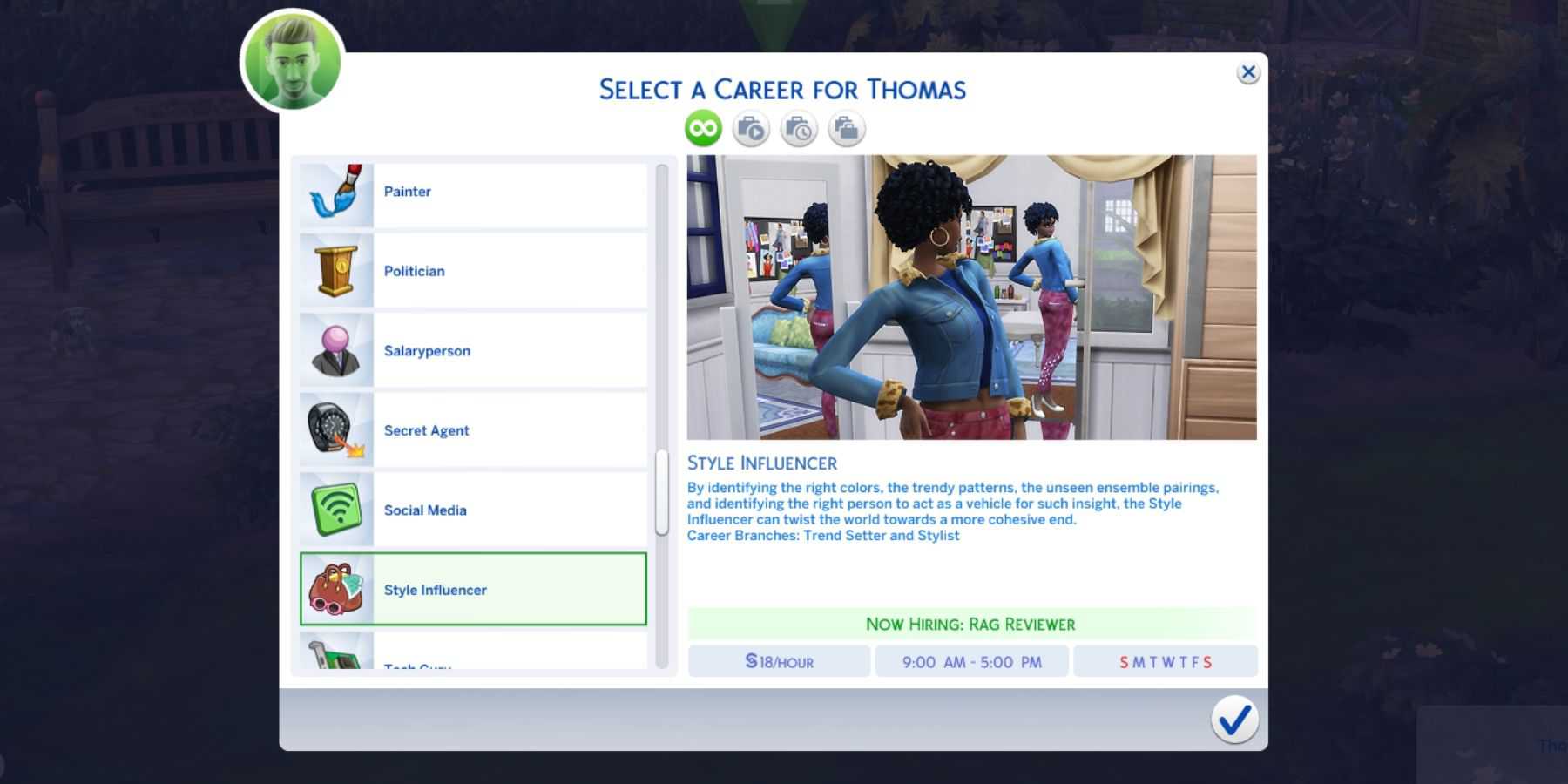 a carreira de influenciador de estilo no the sims 4