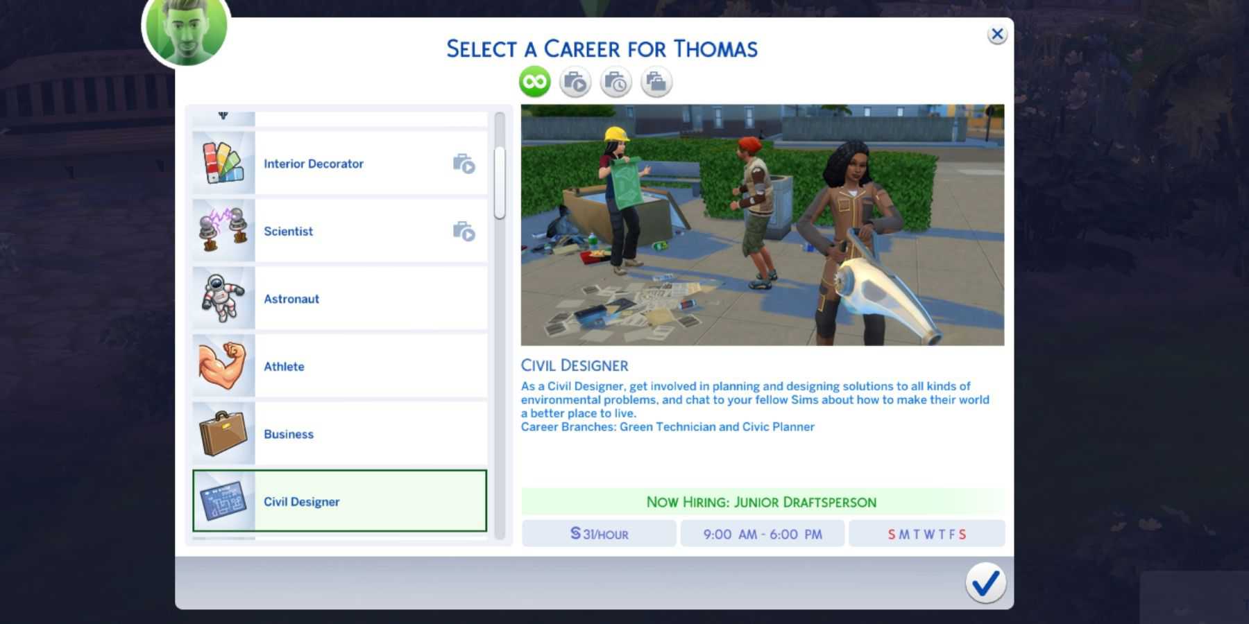 a carreira de projetista civil no the sims 4