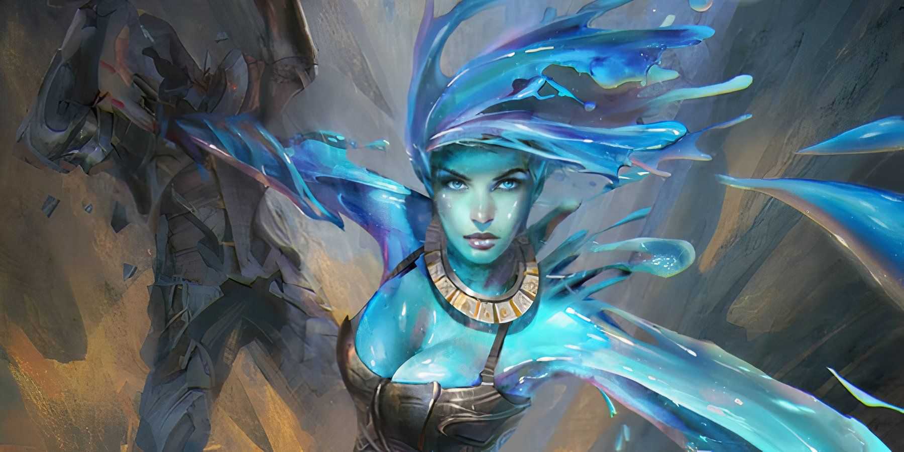 Humanóide azul semelhante a uma gosma de Dungeons and Dragons cortando seus inimigos