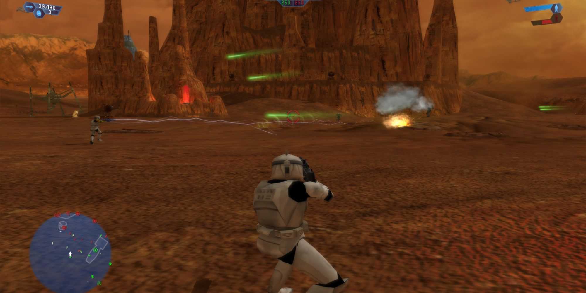 Atirando em inimigos em Star Wars Battlefront (2004)