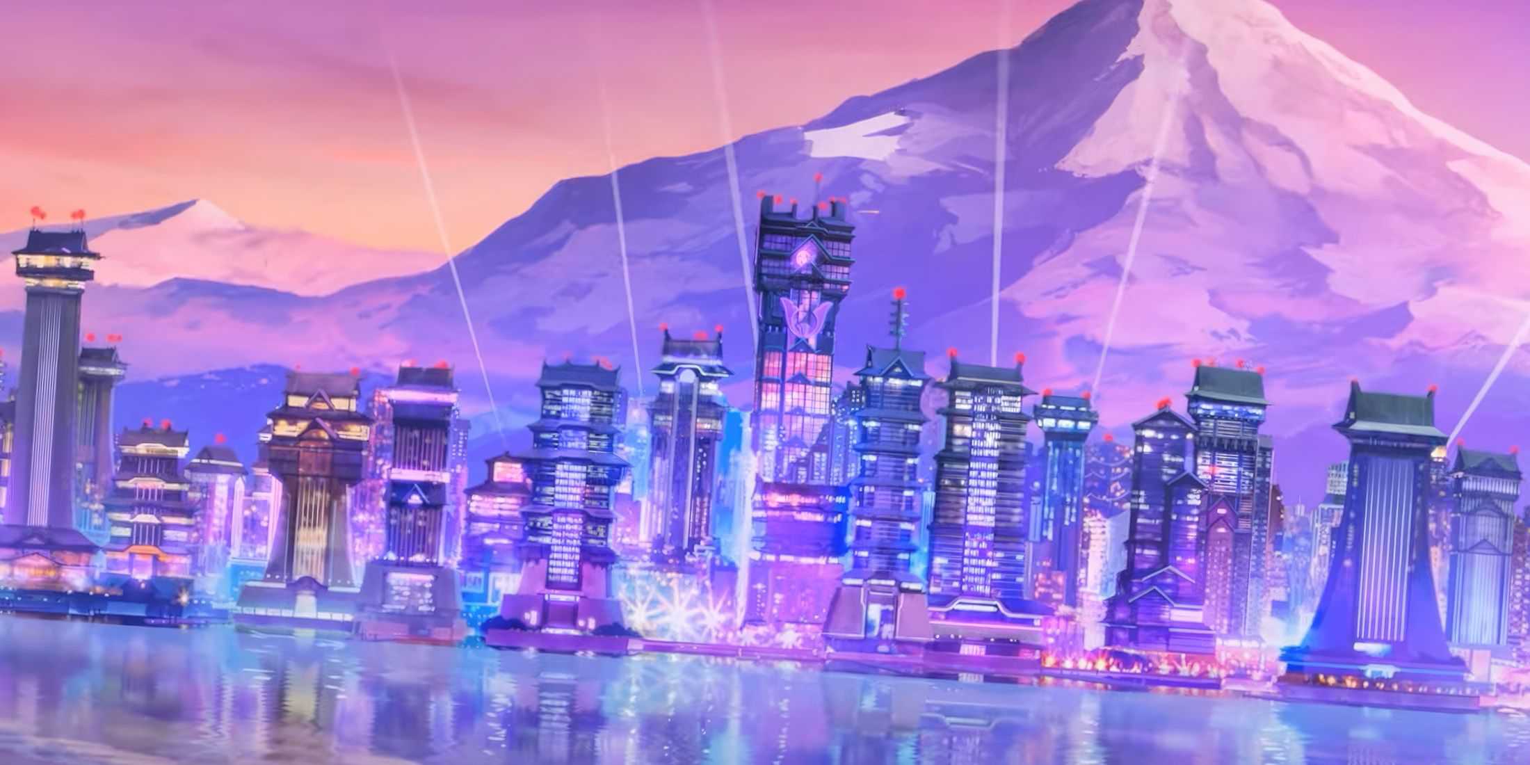 A screenshot from Genshin Impact's HoYoFair 2024 showing a vibrant city.