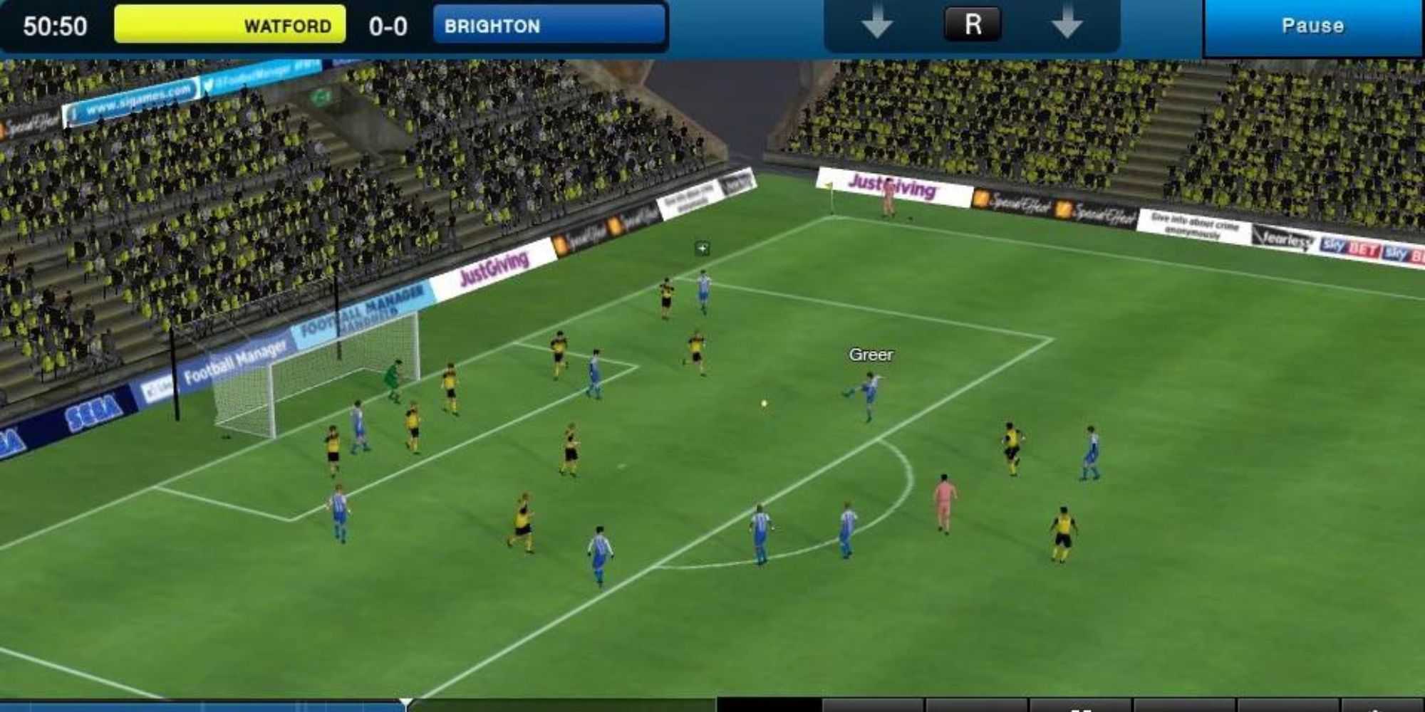 Duas equipes competindo no Football Manager Classic 2014