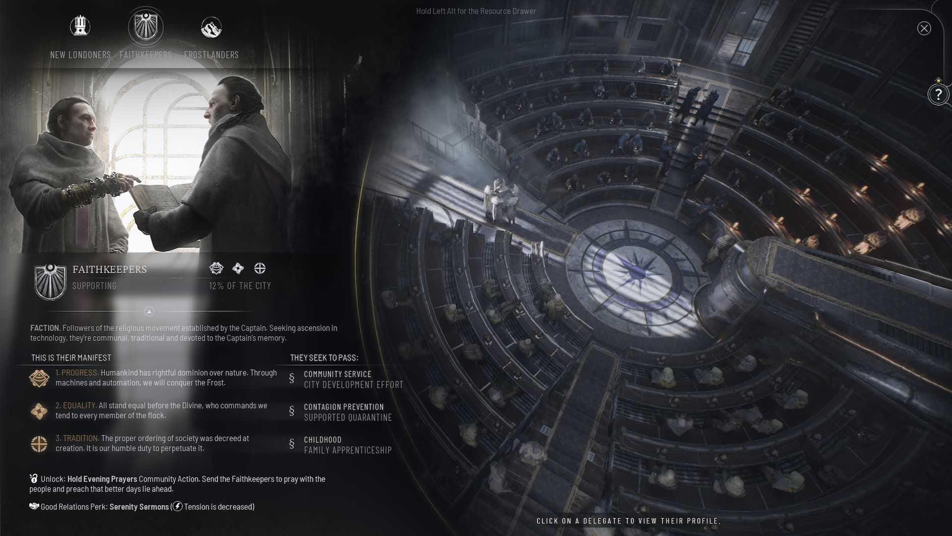 Guardiões da fé na Câmara do Conselho em Frostpunk 2