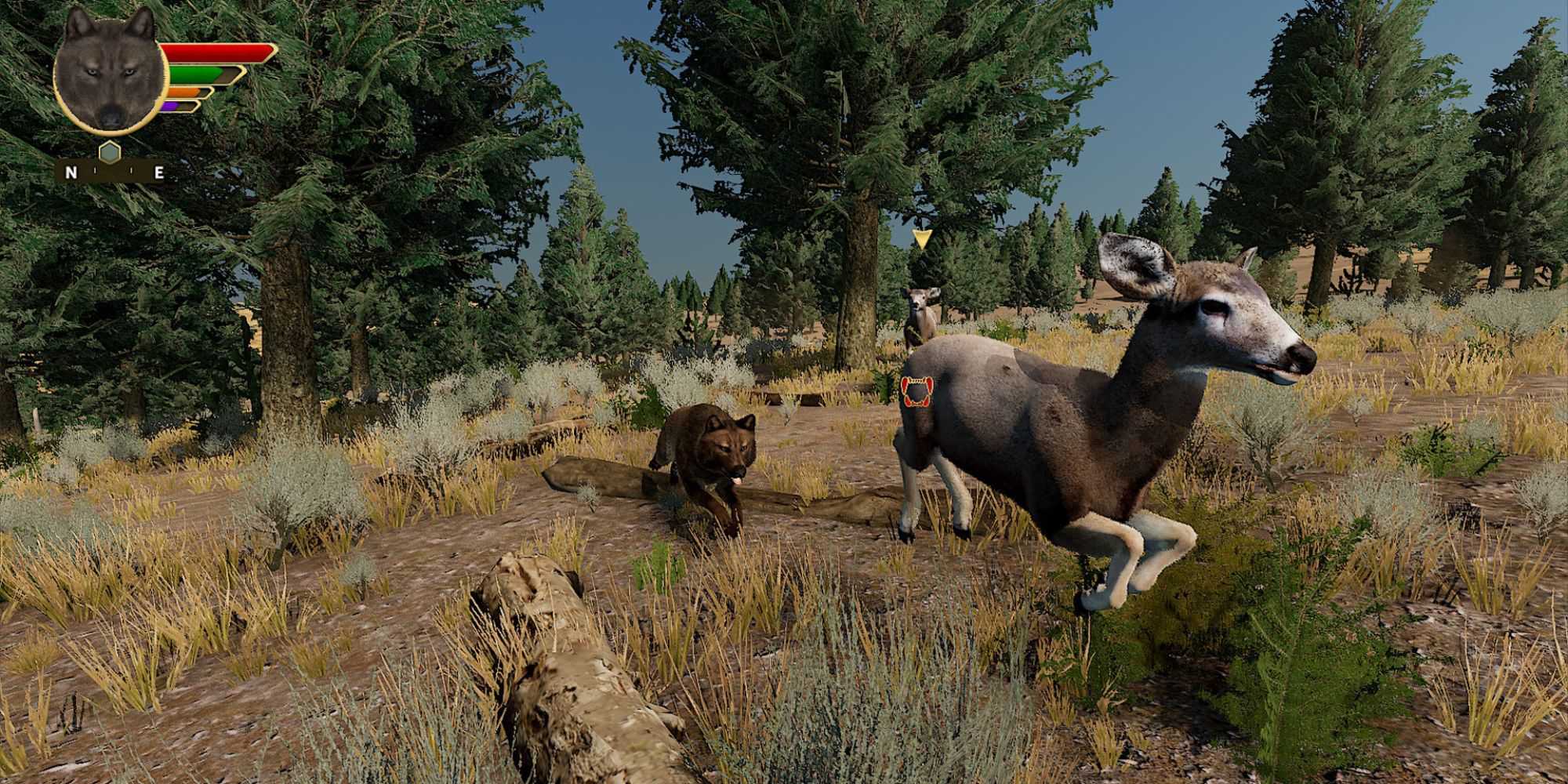 A wolf chasing a deer in WolfQuest