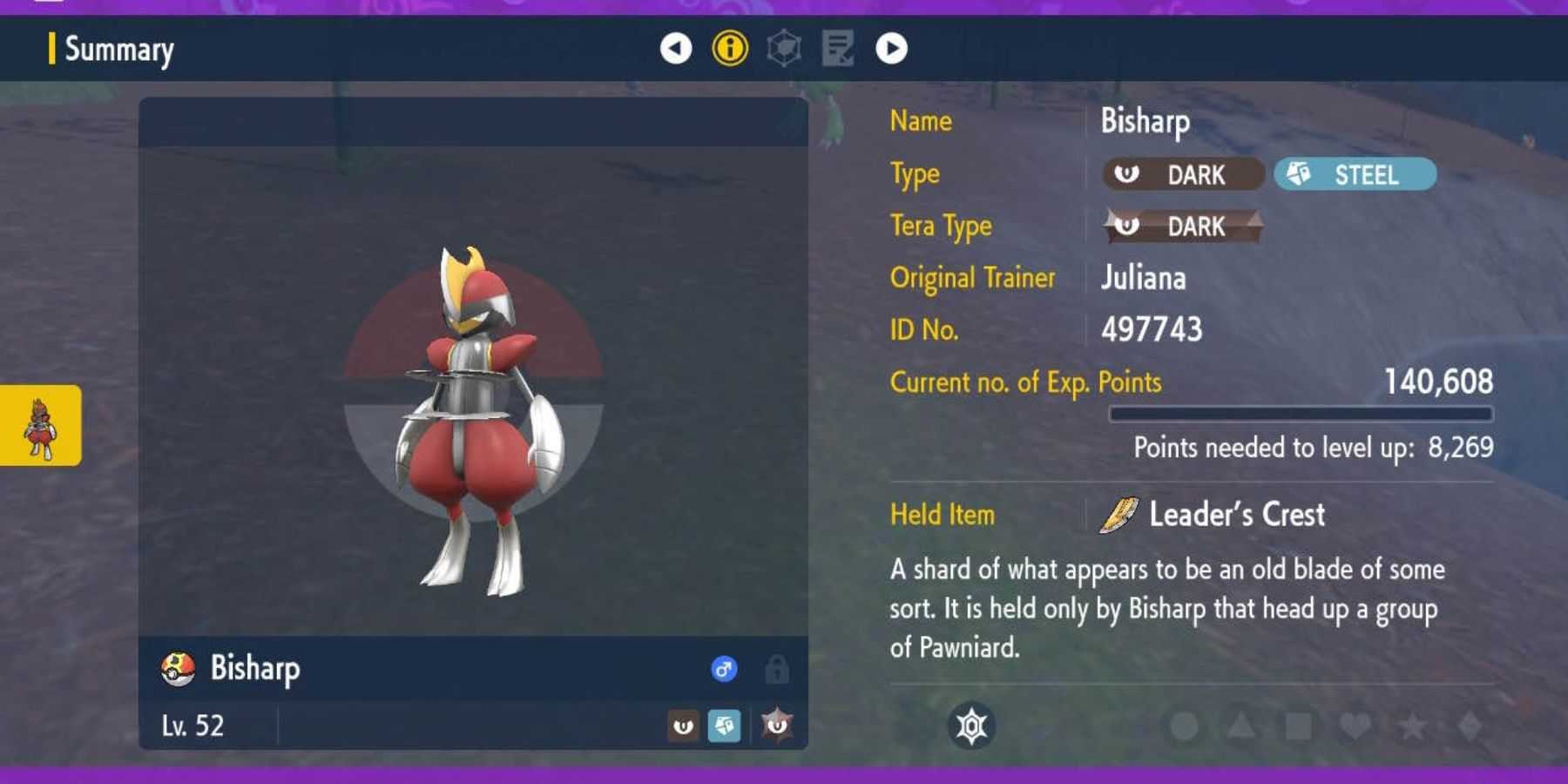 bisharp pokemon scarlet and violet with leader's crest