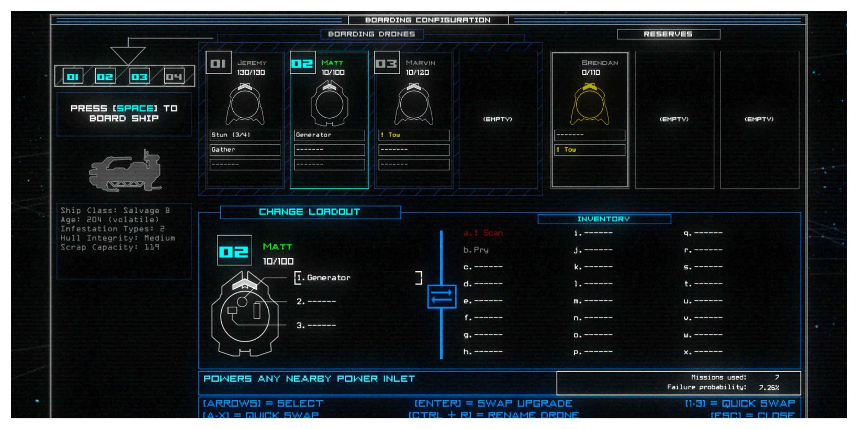 Duskers - Steam Screenshot (Loadout Menu)