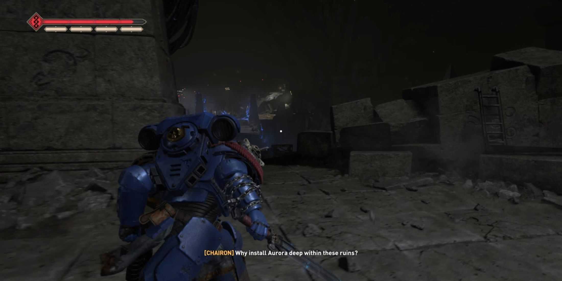 Titus running through rubble in Space Marine 2