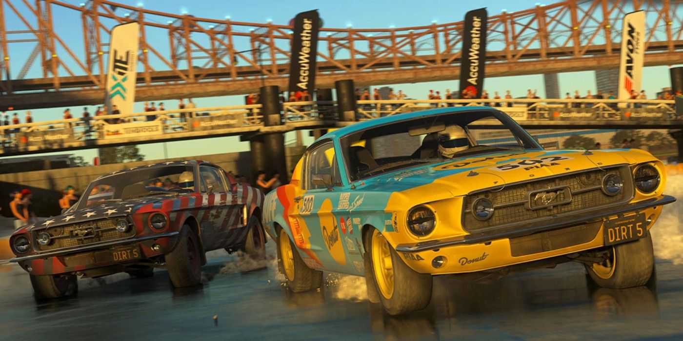 DiRT 5 promotional art of cars racing