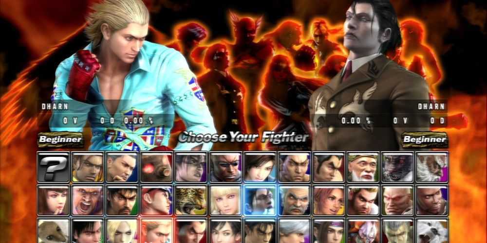 A tela de seleção de personagens em Tekken 5