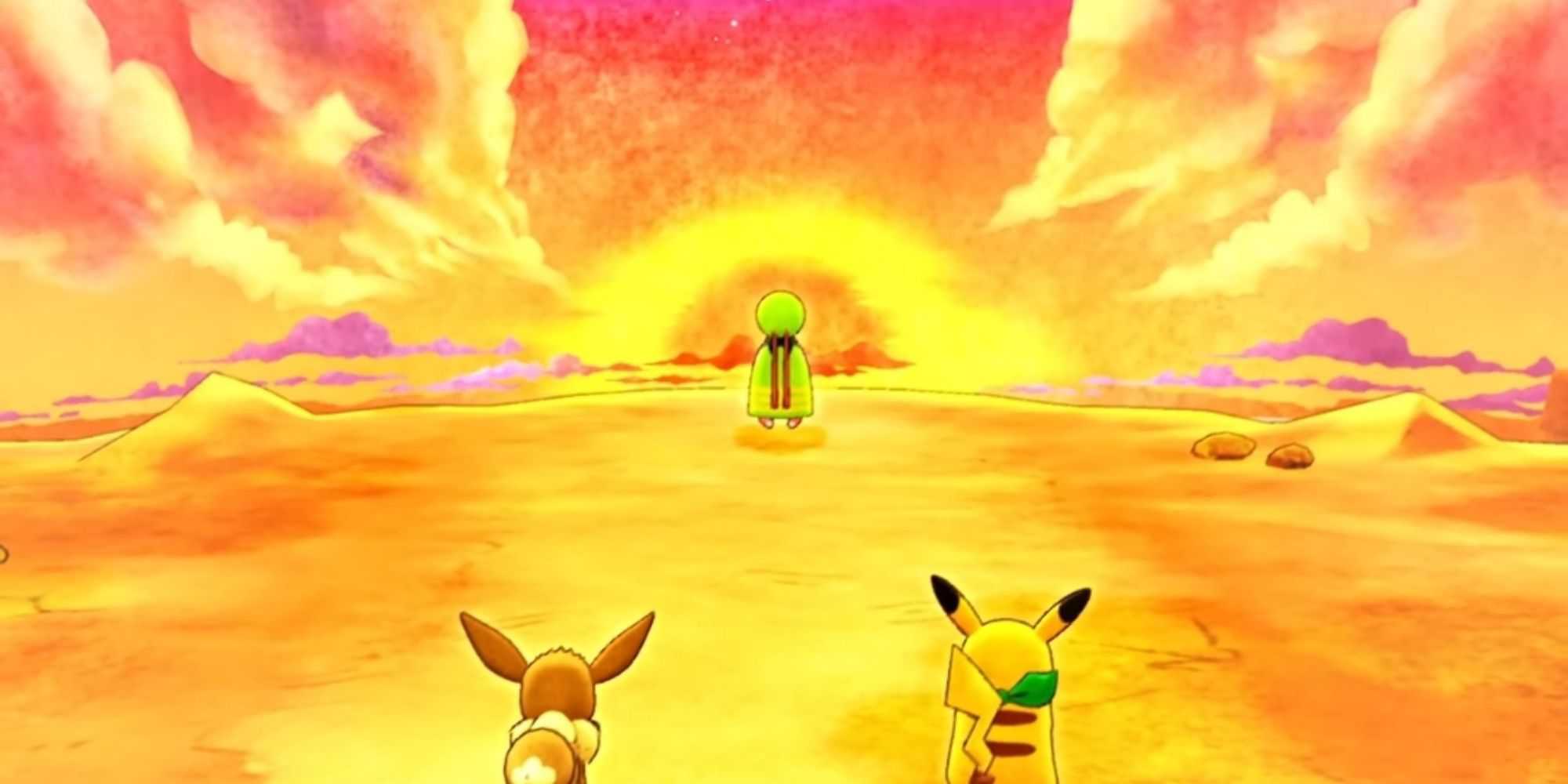 Pikachu and Eevee at sunset