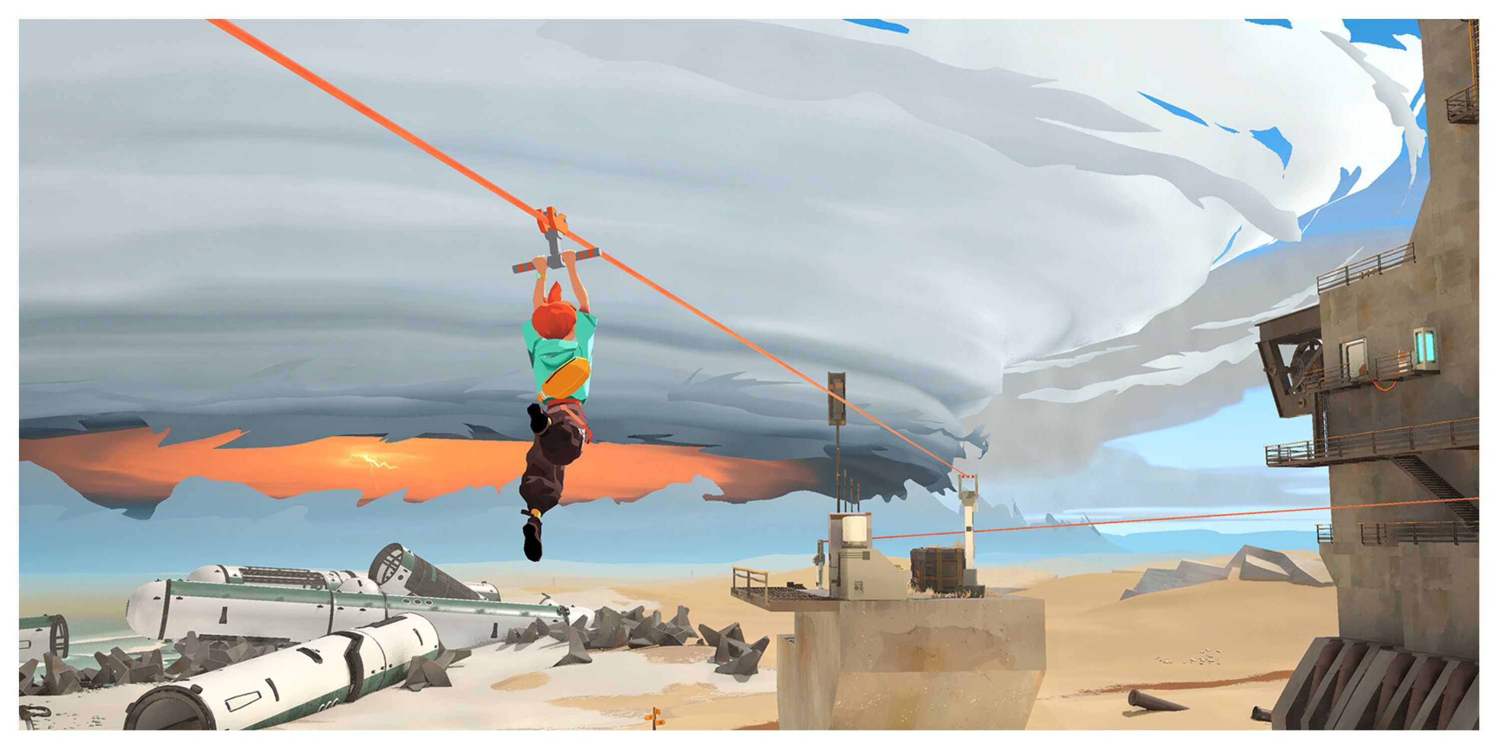 Caravan SandWitch - Steam Screenshot (Riding A Zipline)