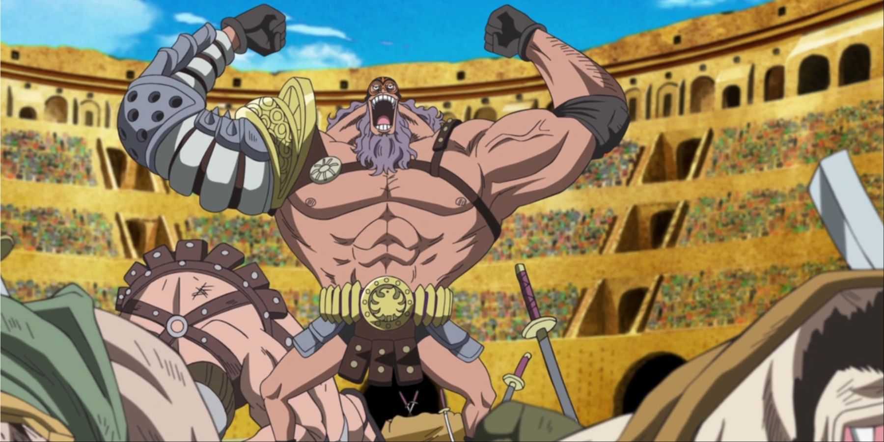 Jesus Burgess Defeating Gladiators In The Dressrosa Coliseum in One Piece