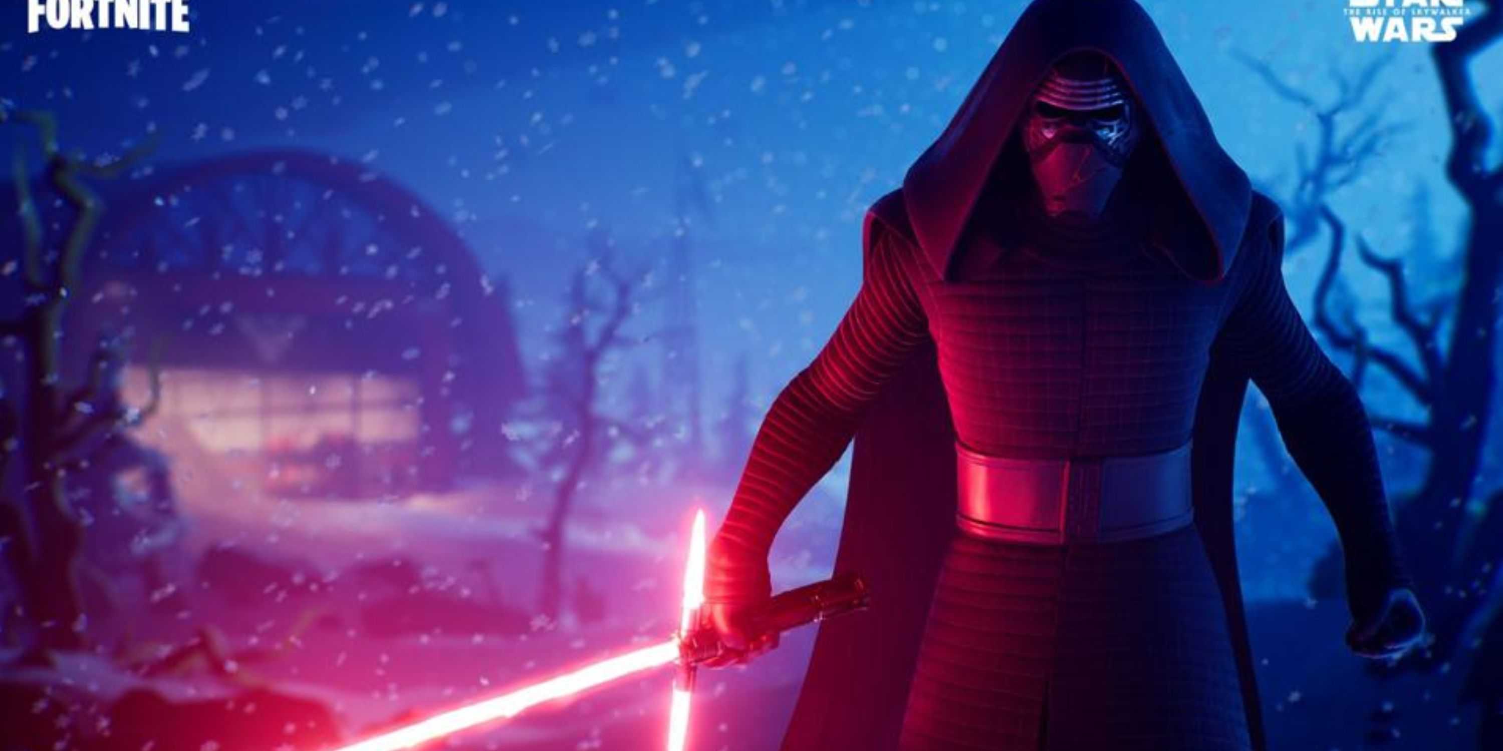 Kylo Ren com seu sabre de luz em Fortnite