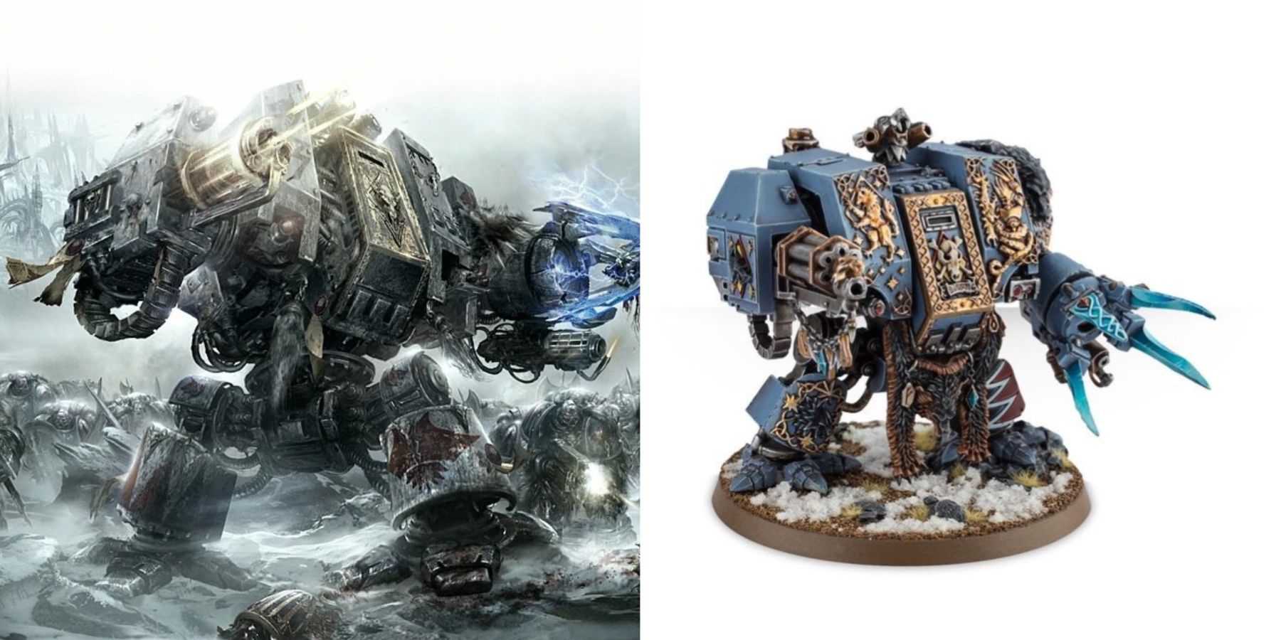 Warhammer 40k: Os fuzileiros navais espaciais mais leais do The Lore imagem de Bjorn como um dreadnaught e modelo