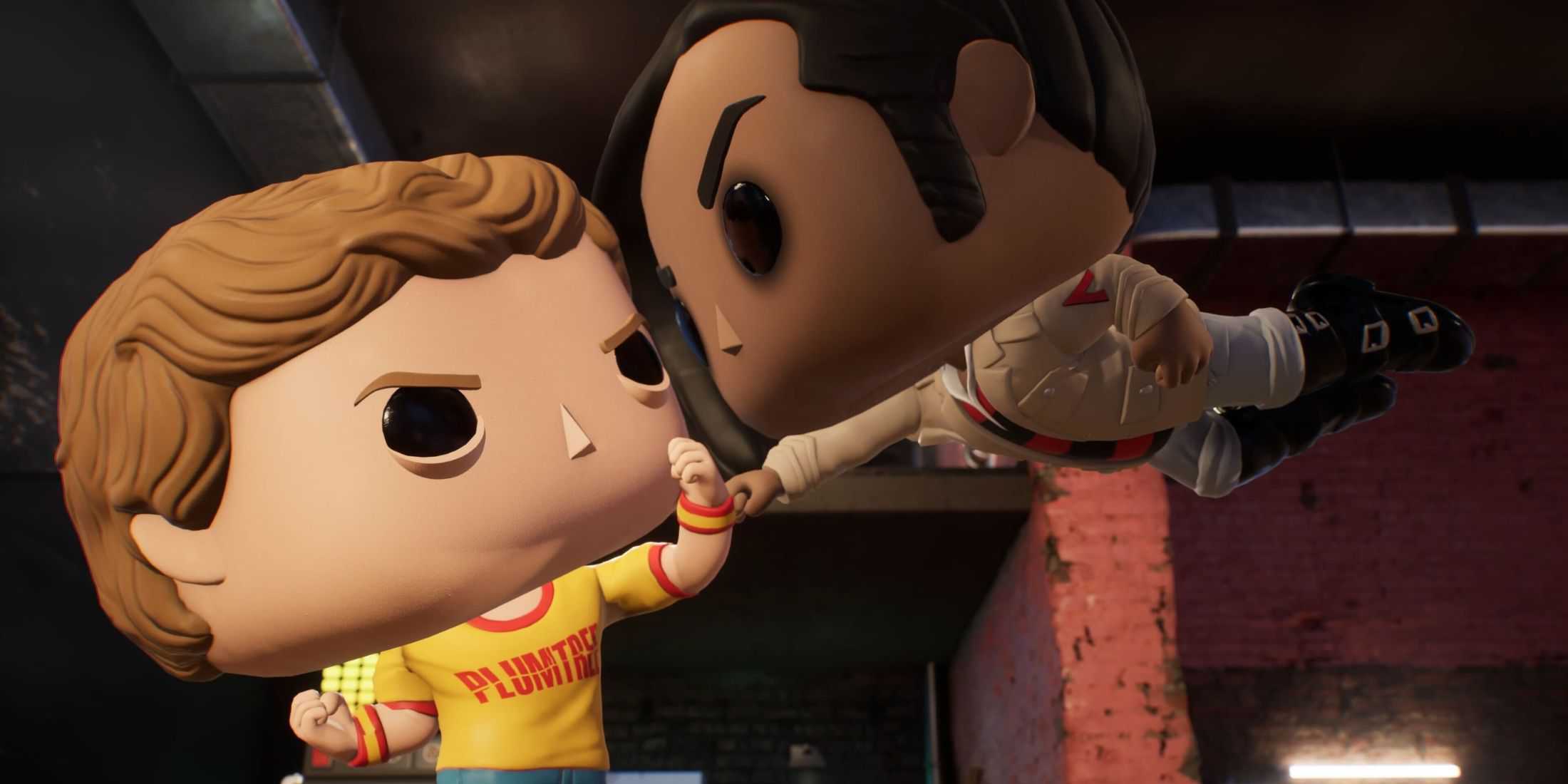 Scott Pilgrim em batalha com Matthew Patel em Funko Fusion