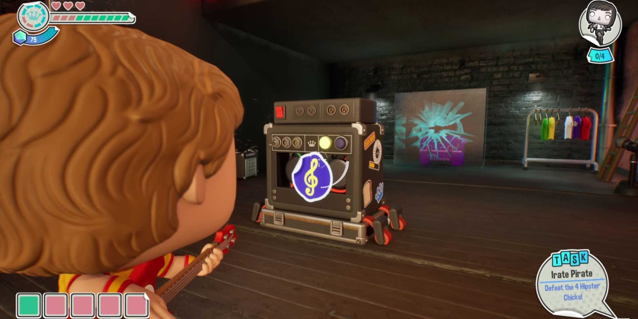 Scott Pilgrim usando um amplificador no Funko Fusion