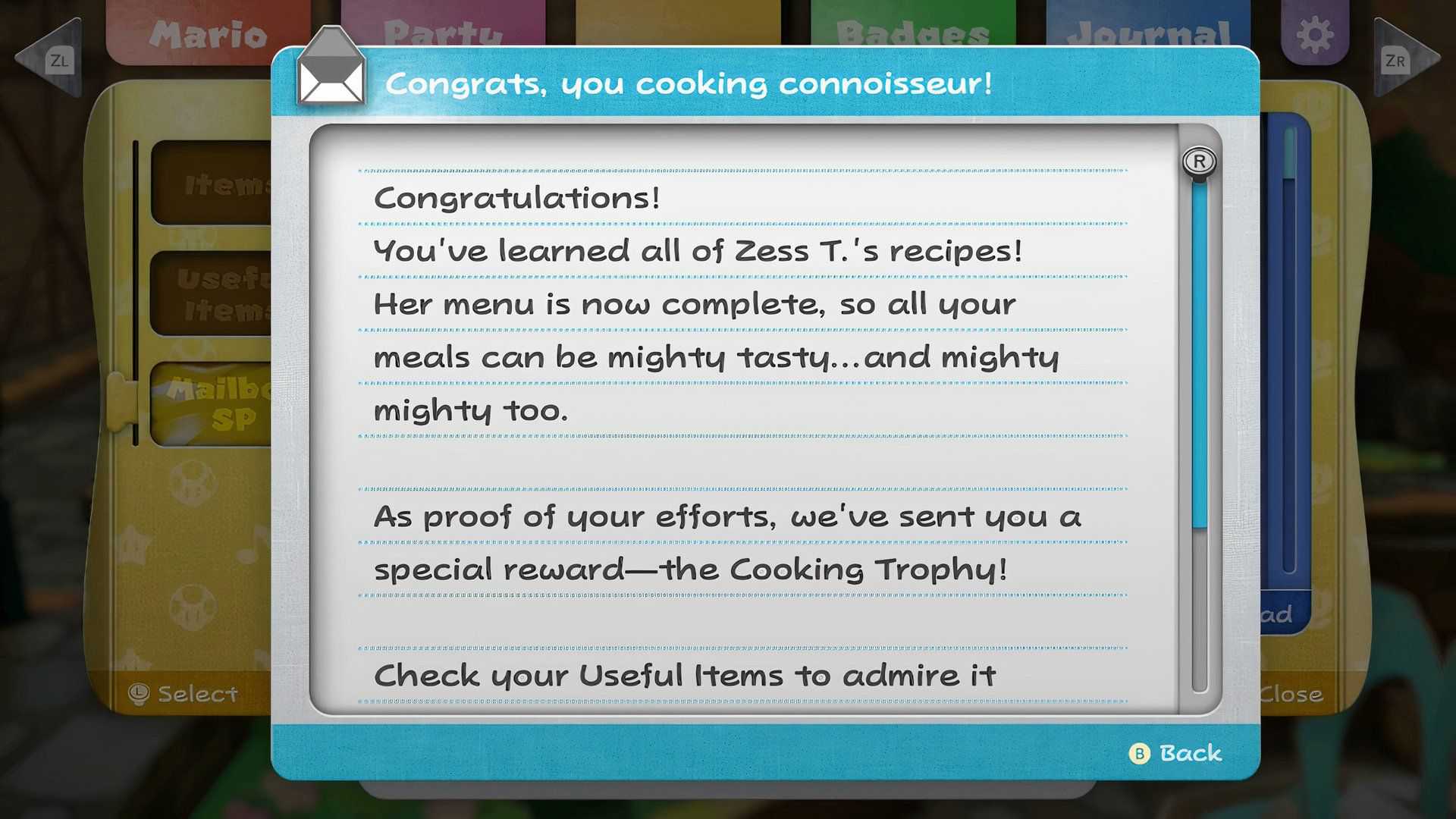 Paper Mario: The Thousand-Year Door - Cooking Trophy Email