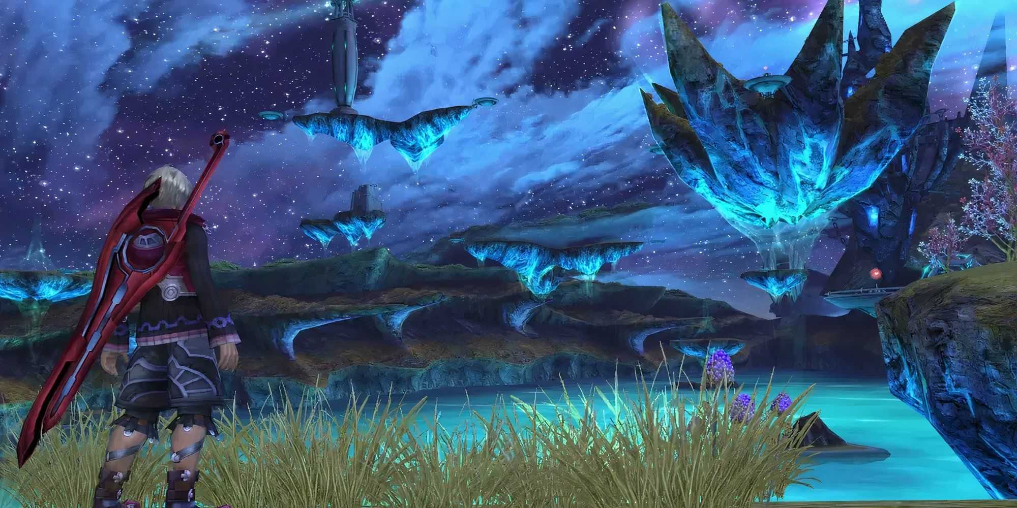 staring out at floating islands in Xenoblade Chronicles