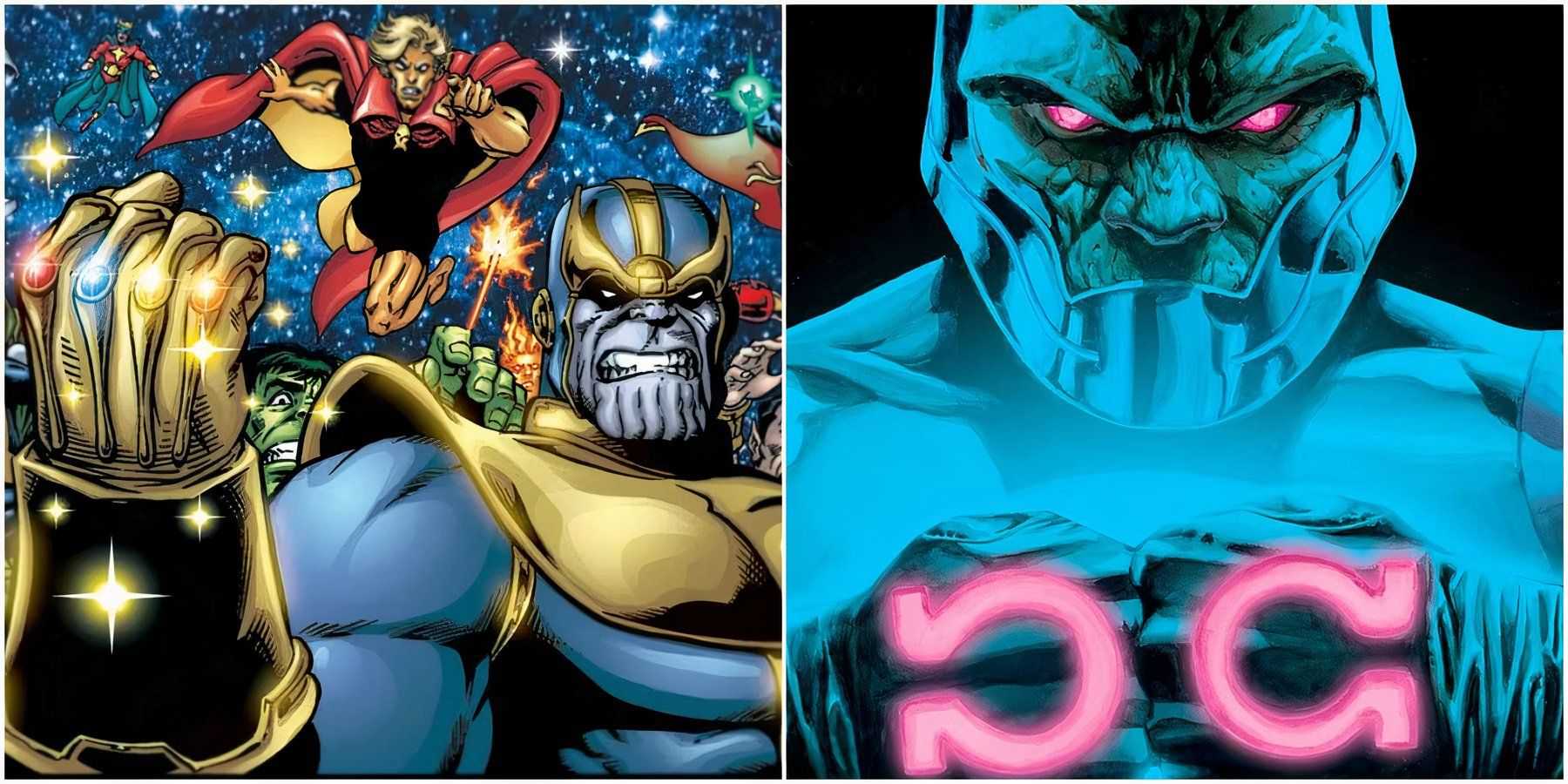 Imagem dividida de Darkseid Thanos